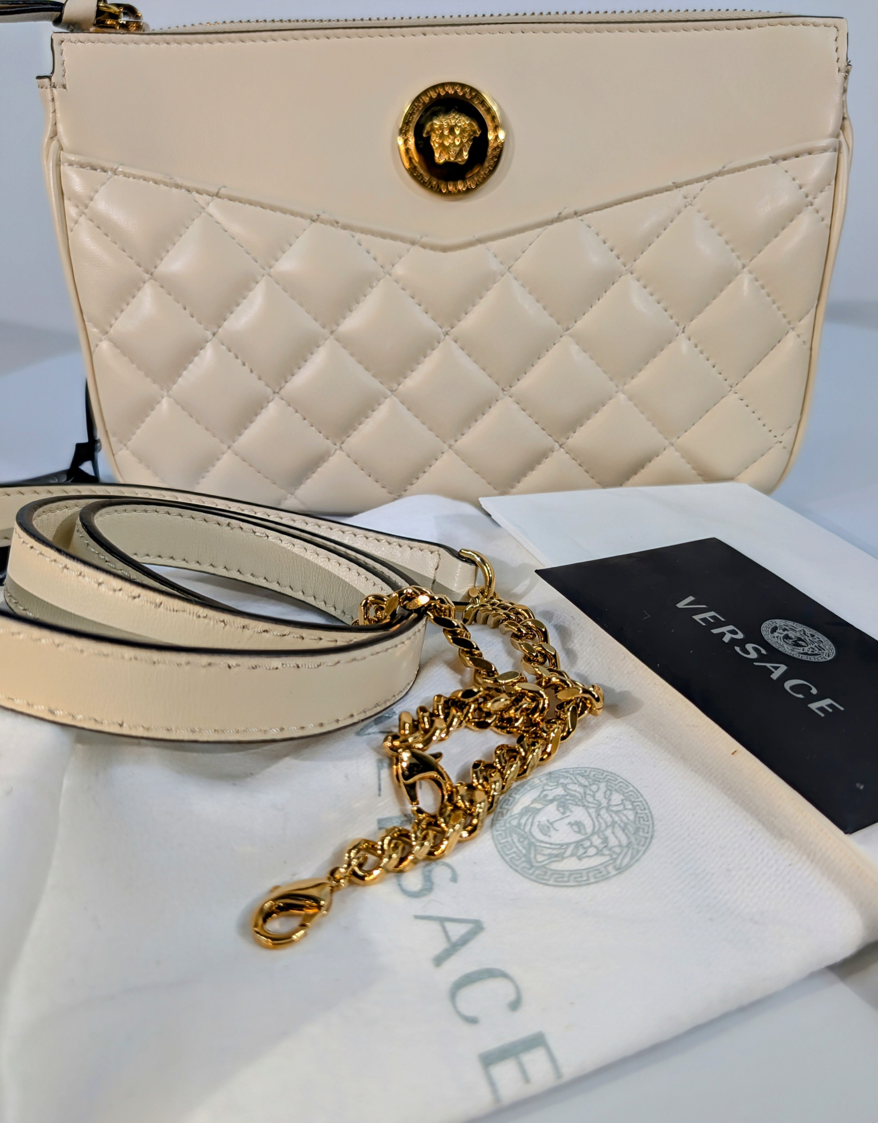 Versace Cream Quilted Nappa Leather Crossbody Bag