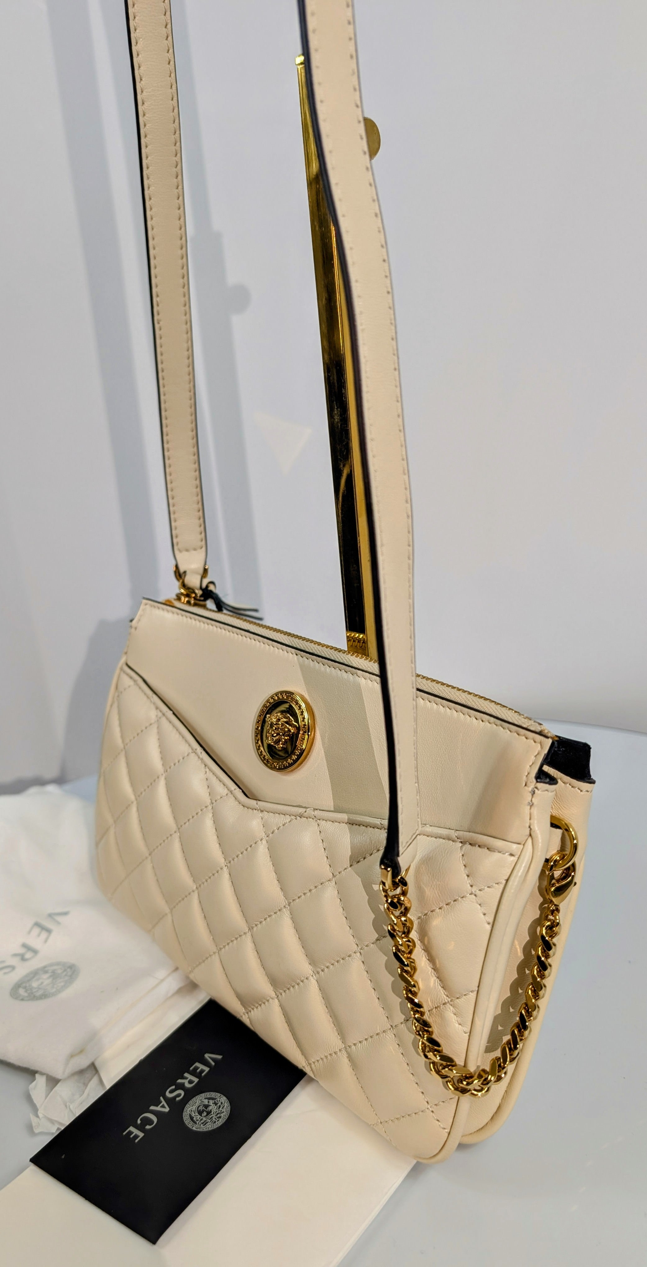 Versace Cream Quilted Nappa Leather Crossbody Bag