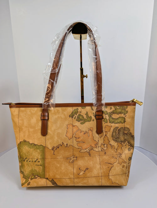 Alviero Martini 1A Classe Geo Classic World Map Zip-Top Tote Bag