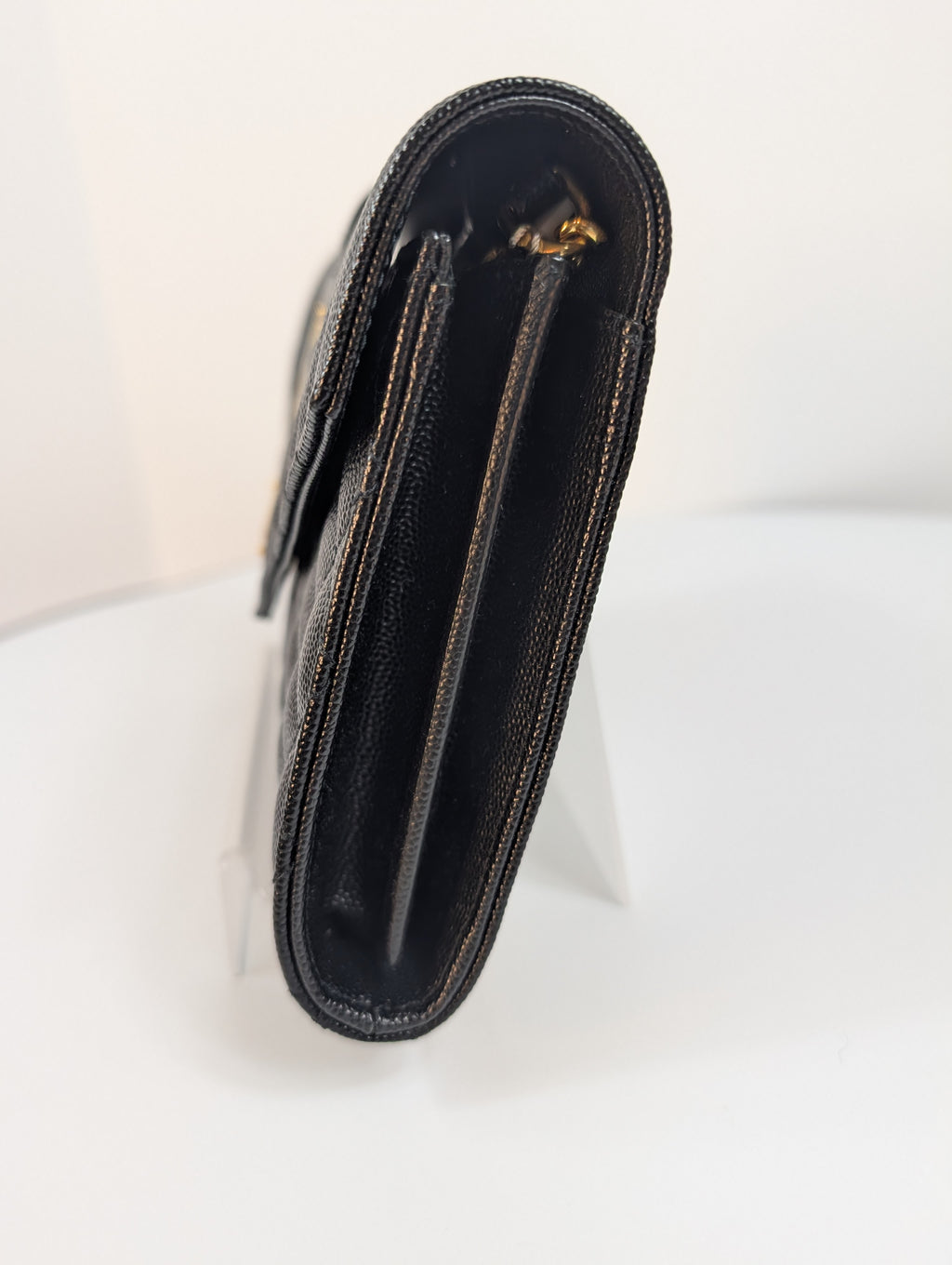 Saint Laurent (YSL) Black Grain de Poudre Embossed Leather Cassandre Envelope Bag