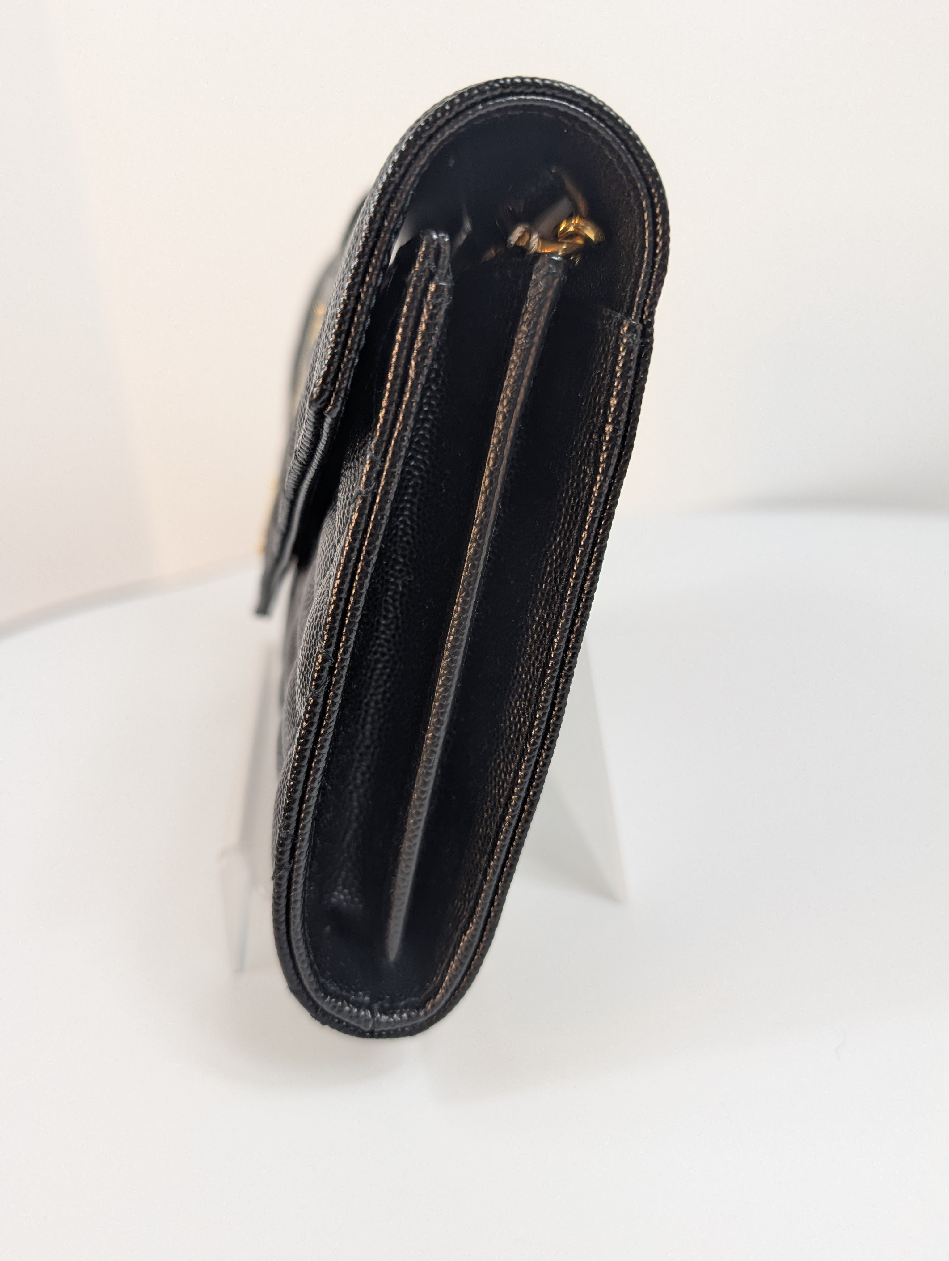 Saint Laurent (YSL) Black Grain de Poudre Embossed Leather Cassandre Envelope Bag