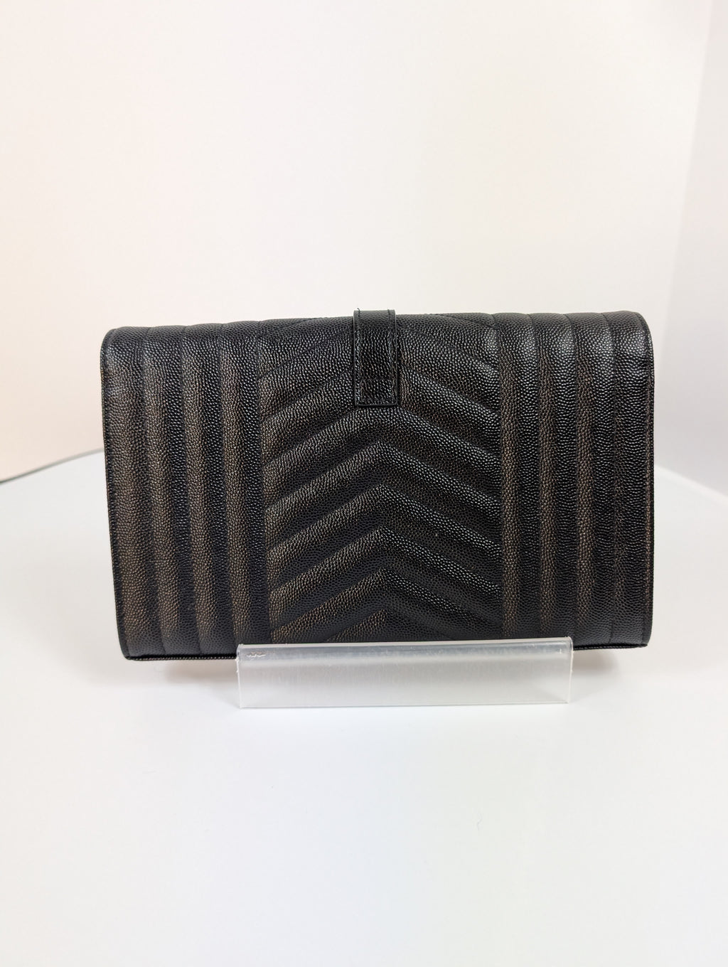 Saint Laurent (YSL) Black Grain de Poudre Embossed Leather Cassandre Envelope Bag