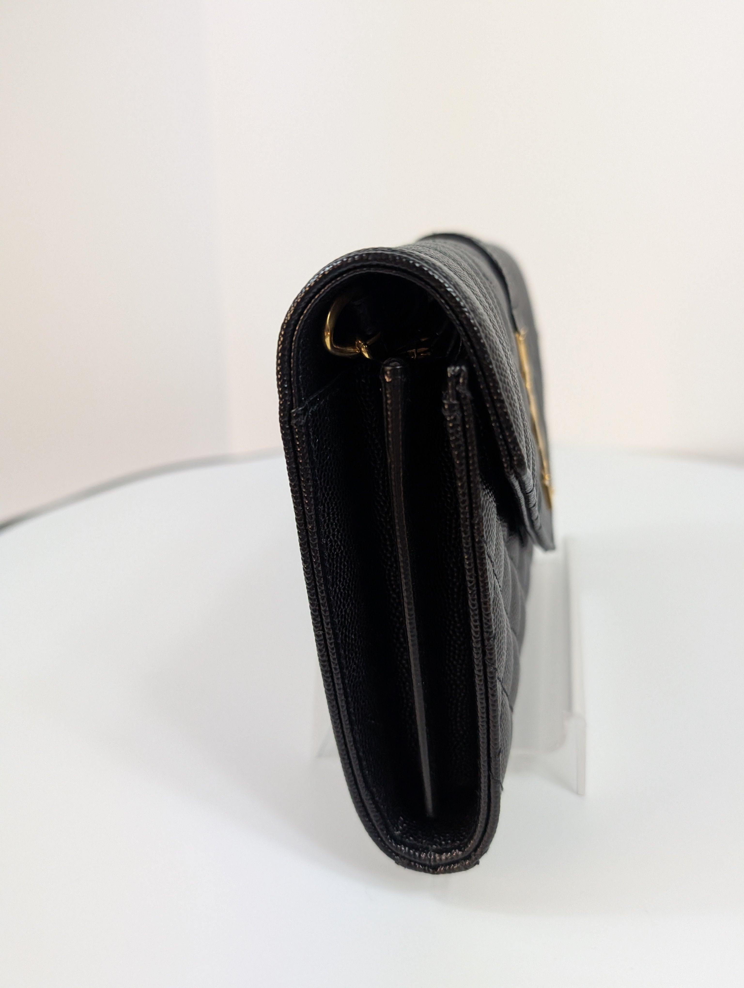 Saint Laurent (YSL) Black Grain de Poudre Embossed Leather Cassandre Envelope Bag