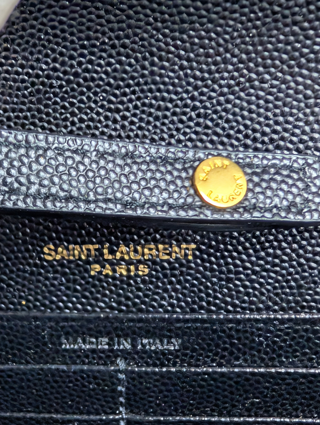 Saint Laurent (YSL) Black Grain de Poudre Embossed Leather Cassandre Envelope Bag