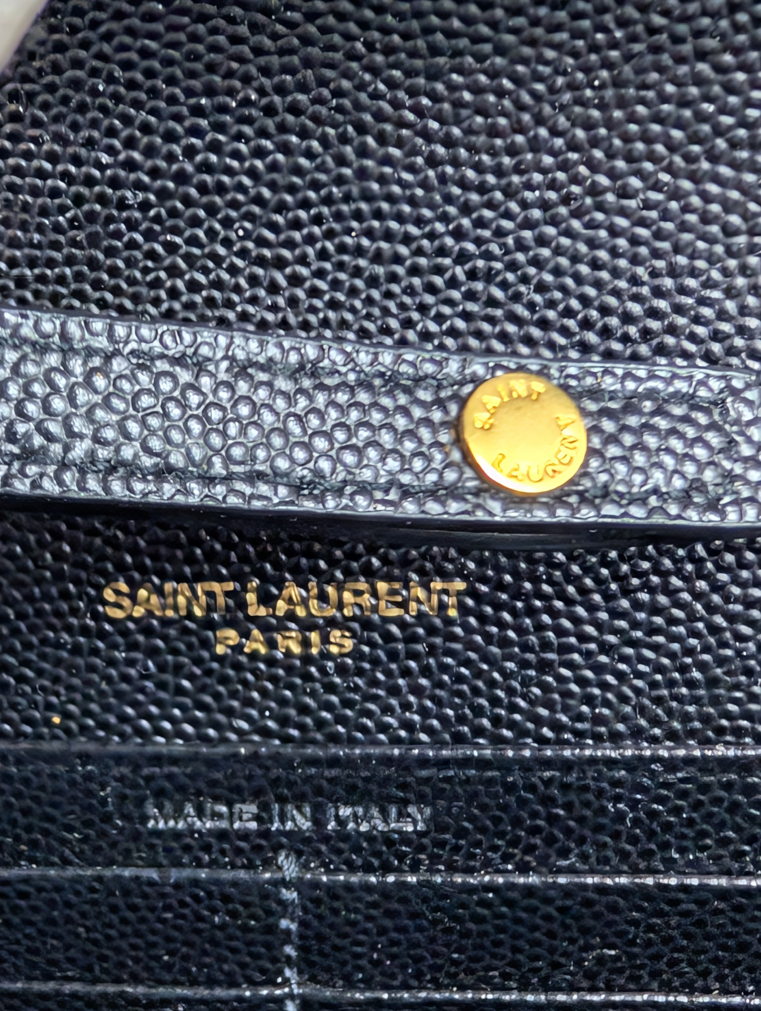 Saint Laurent (YSL) Black Grain de Poudre Embossed Leather Cassandre Envelope Bag