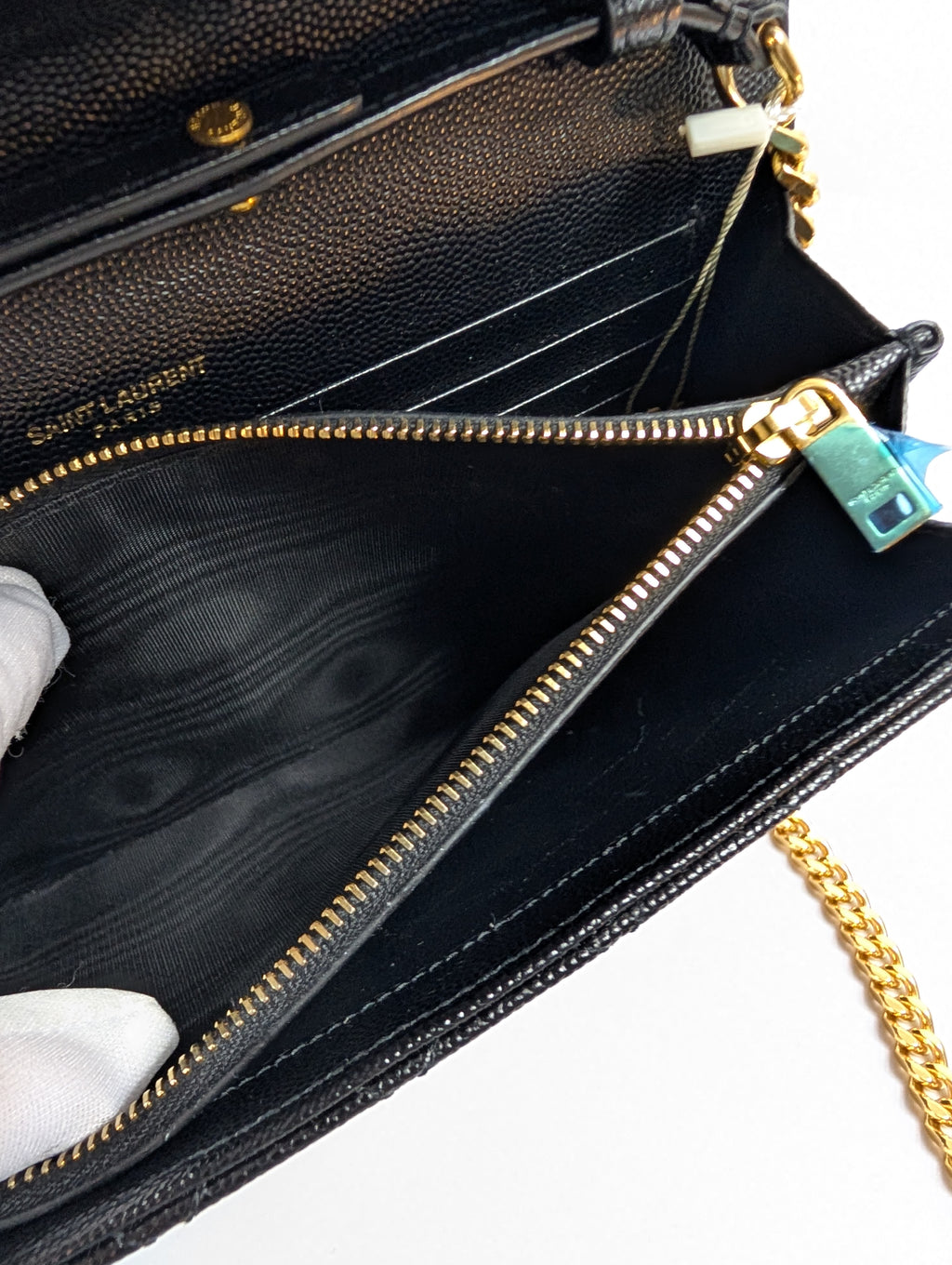 Saint Laurent (YSL) Black Grain de Poudre Embossed Leather Cassandre Envelope Bag