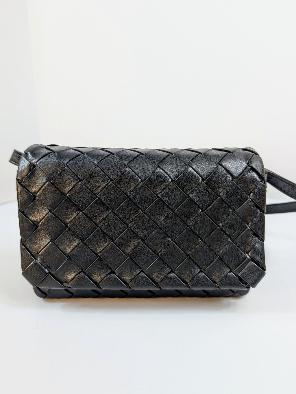 Bottega Veneta Black Intrecciato Woven Leather Crossbody Bag