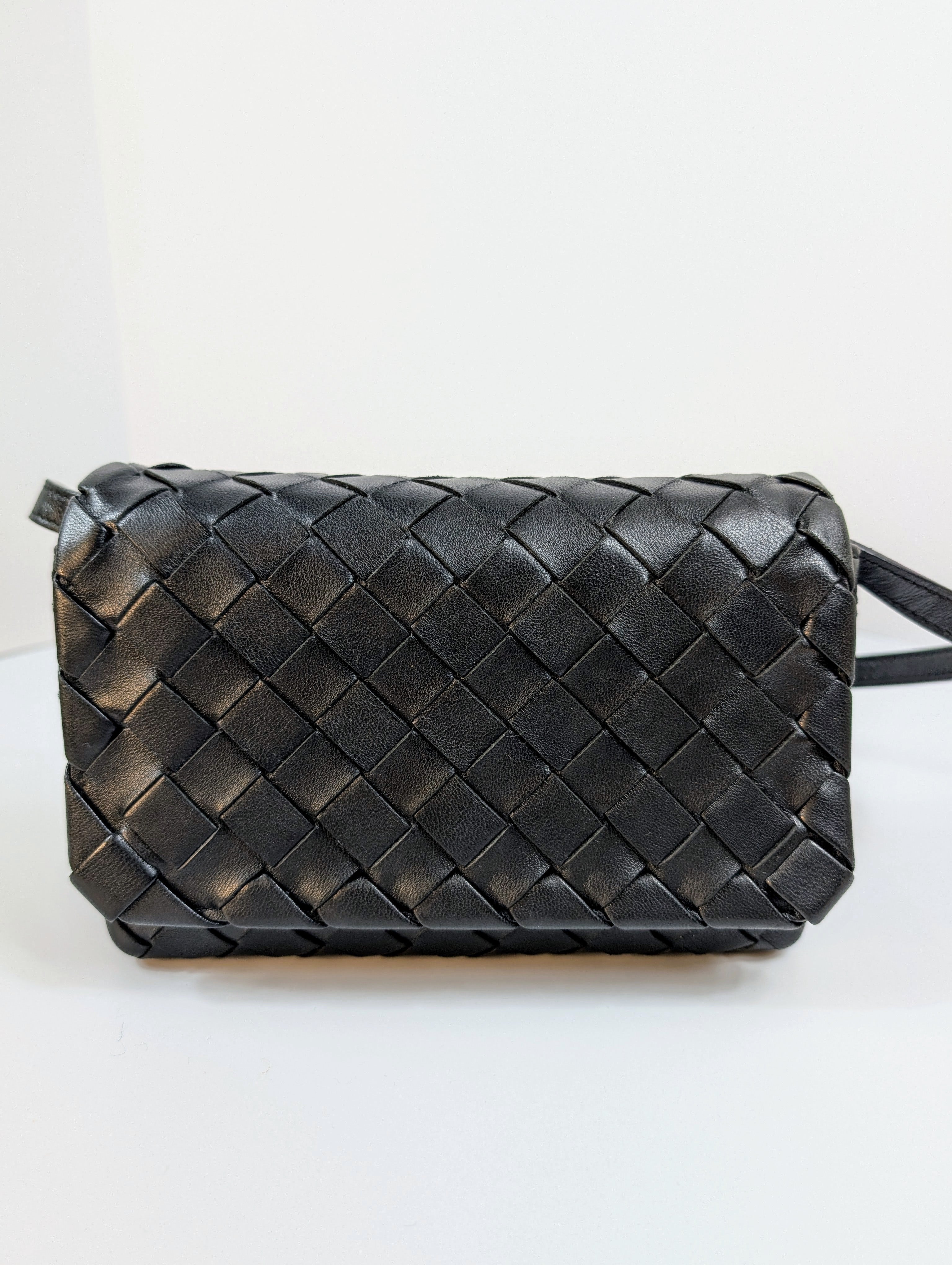 Bottega Veneta Black Intrecciato Woven Leather Crossbody Bag