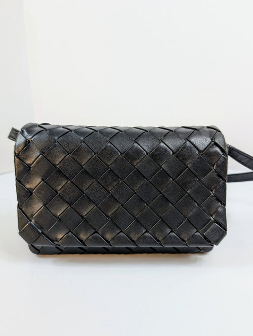 Bottega Veneta Black Intrecciato Woven Leather Crossbody Bag