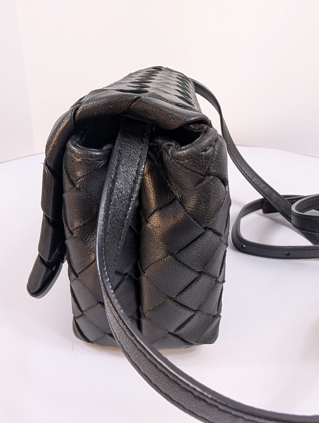 Bottega Veneta Black Intrecciato Woven Leather Crossbody Bag