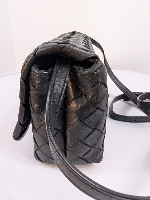 Bottega Veneta Black Intrecciato Woven Leather Crossbody Bag