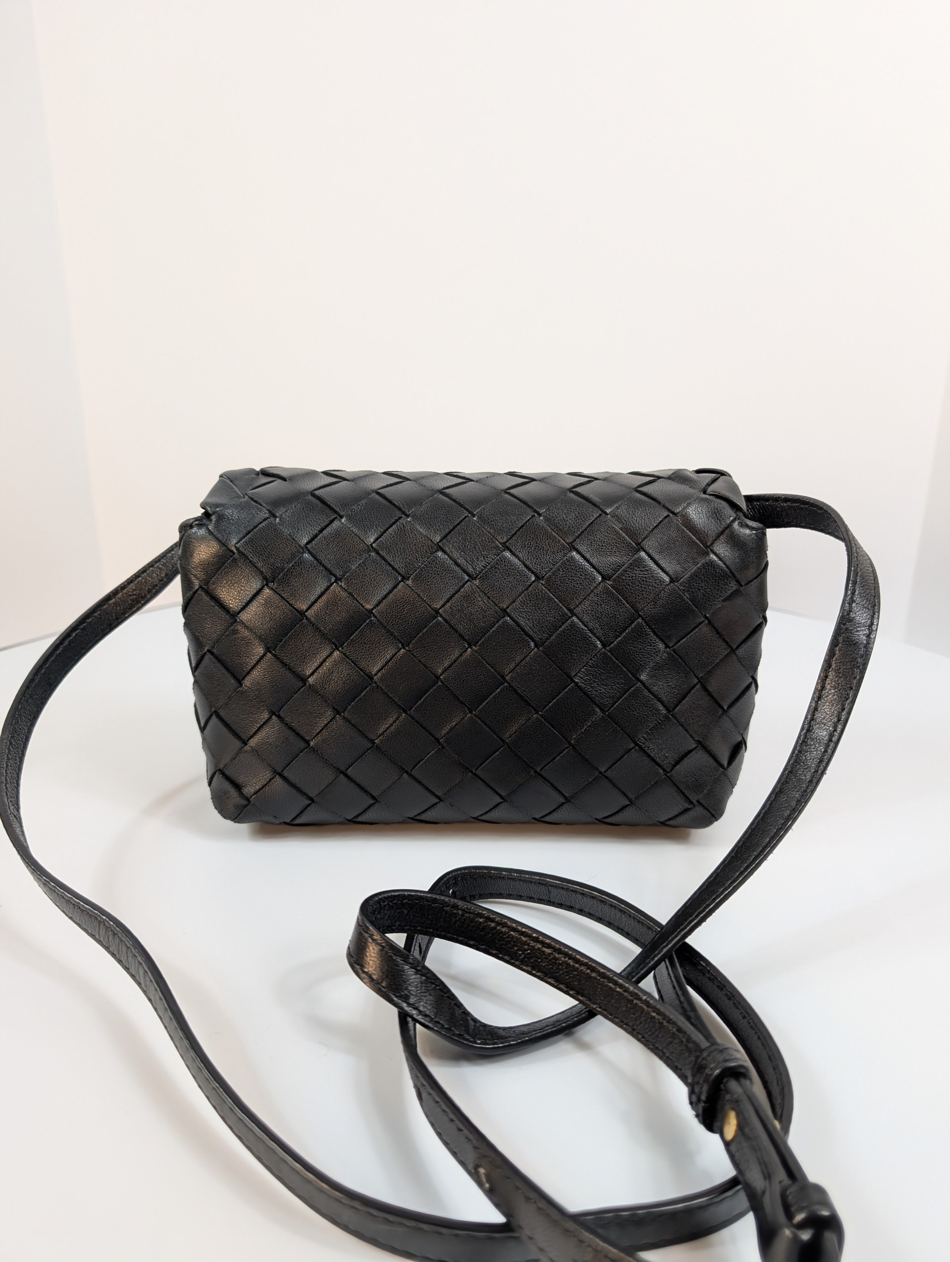 Bottega Veneta Black Intrecciato Woven Leather Crossbody Bag