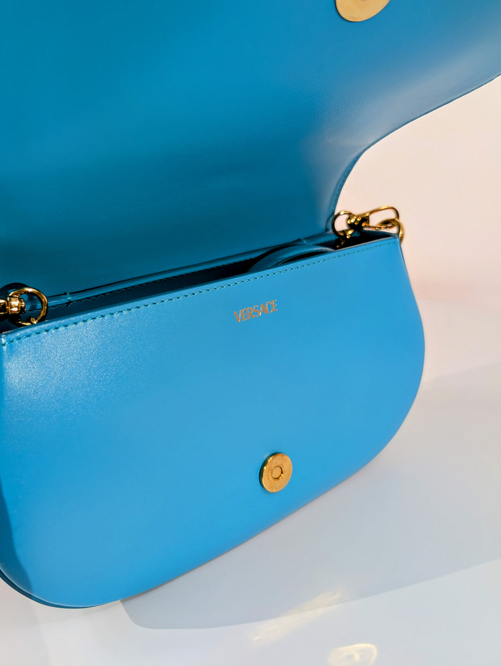 Versace Virtus Greca Goddess Shoulder Bag in Versace Blue