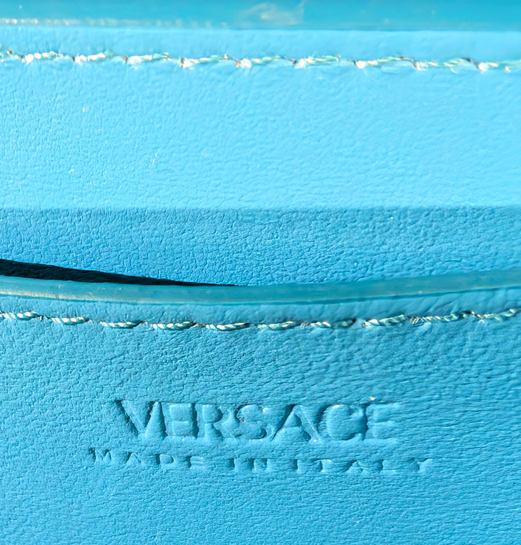 Versace Virtus Greca Goddess Shoulder Bag in Versace Blue