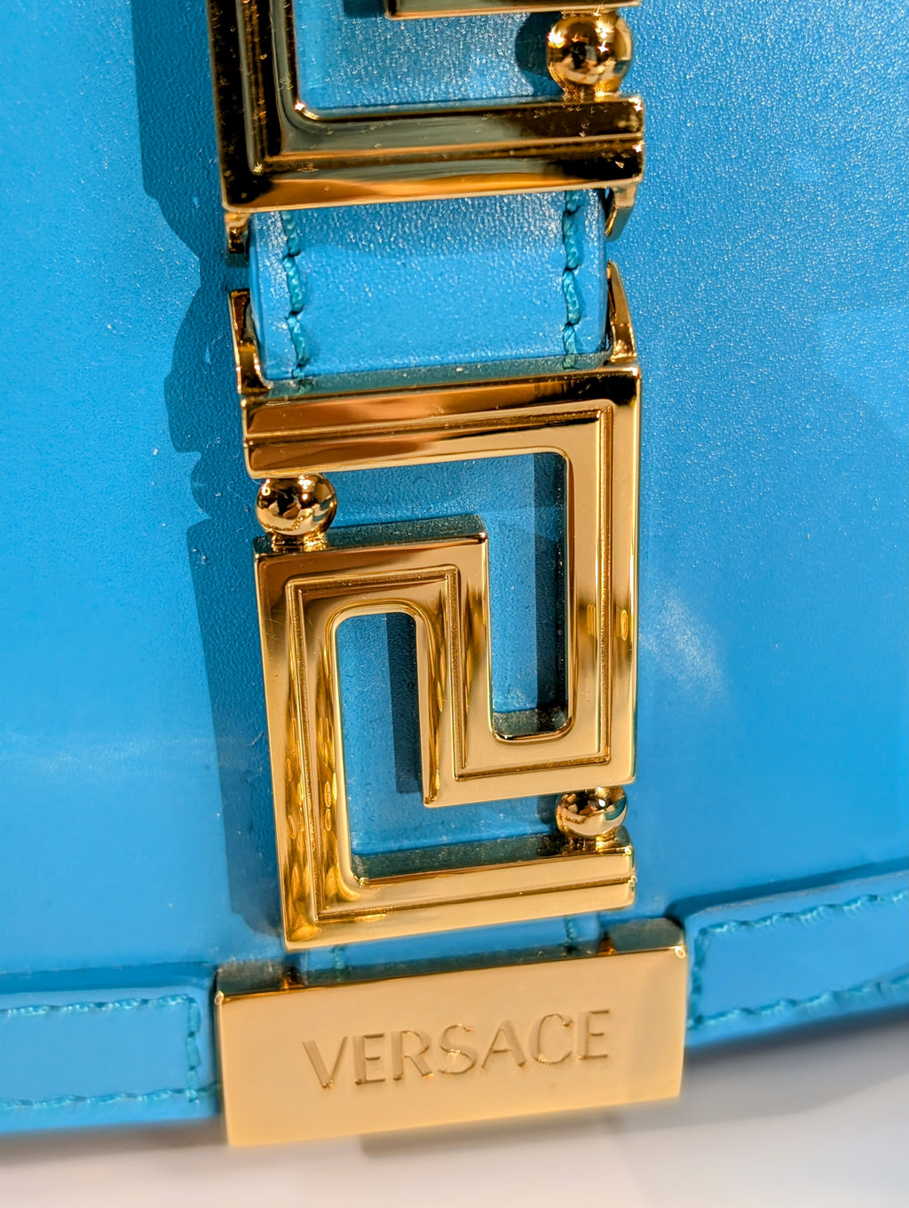 Versace Virtus Greca Goddess Shoulder Bag in Versace Blue