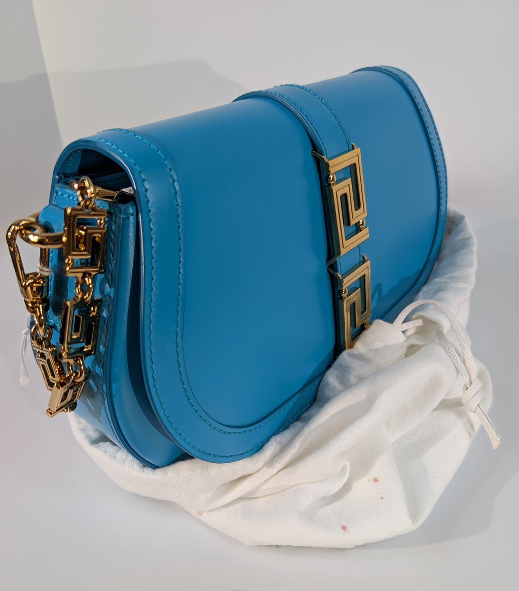 Versace Virtus Greca Goddess Shoulder Bag in Versace Blue