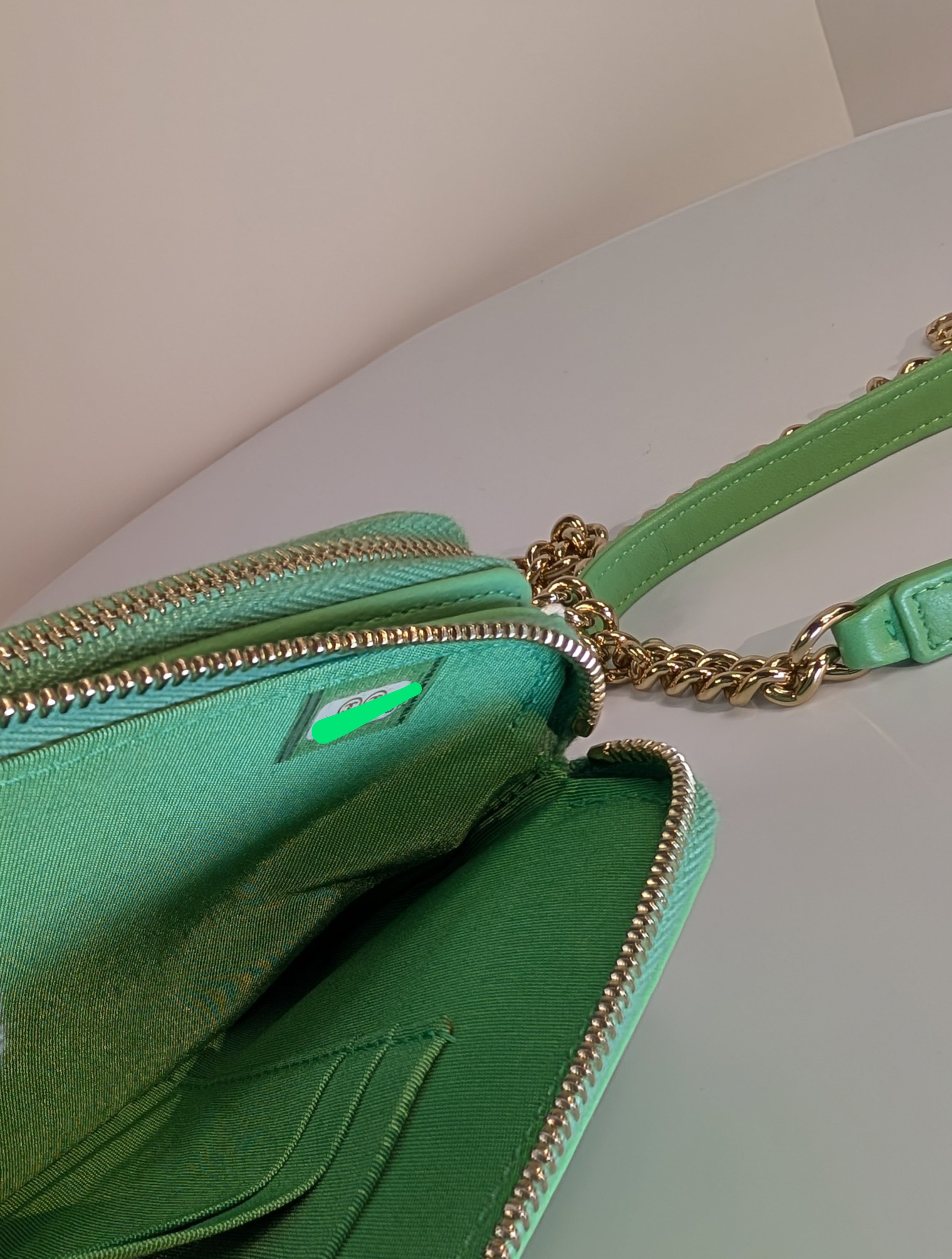 Chanel Green Boy Clutch with Double Zip Pouch