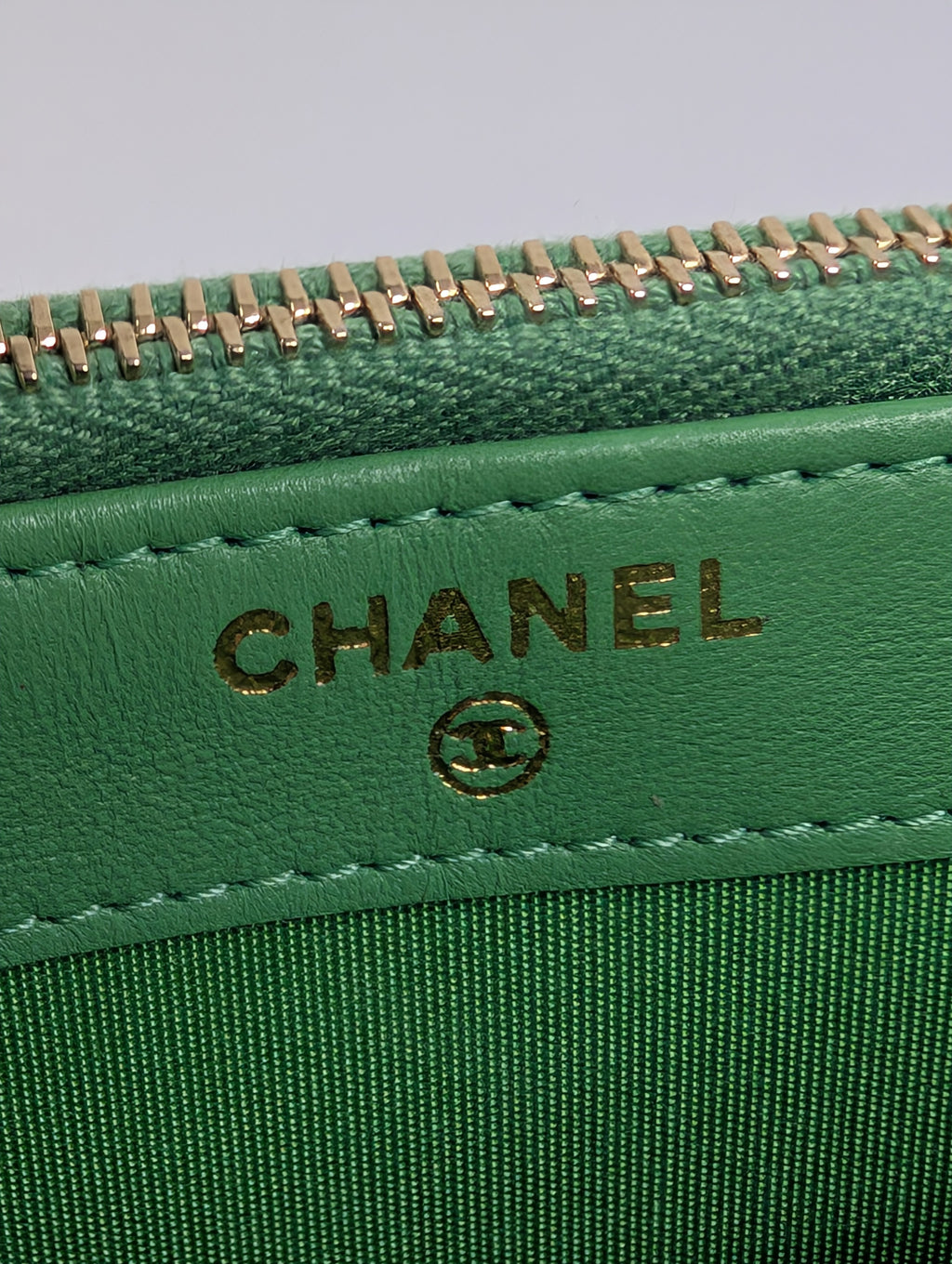 Chanel Green Boy Clutch with Double Zip Pouch
