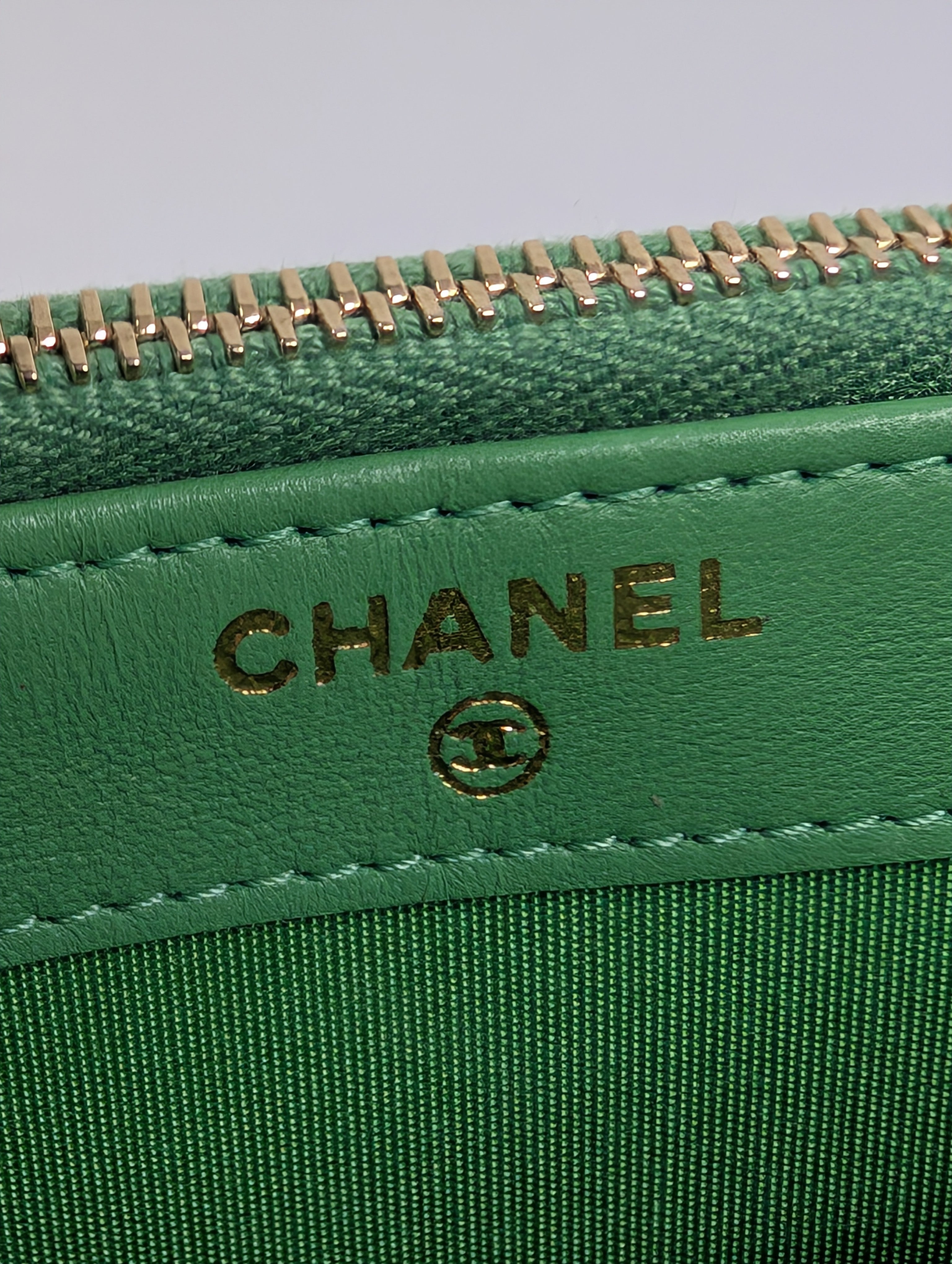 Chanel Green Boy Clutch with Double Zip Pouch