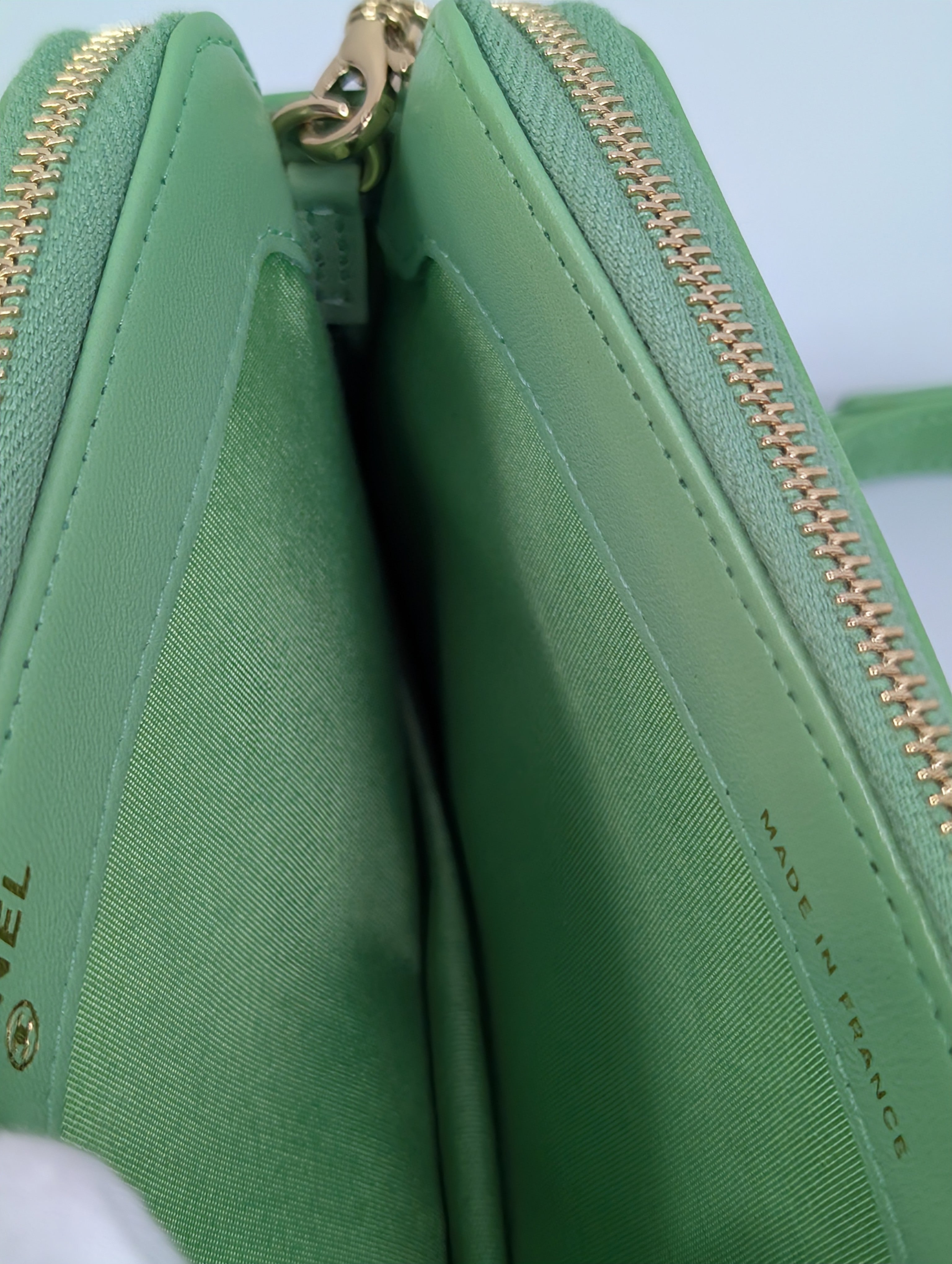 Chanel Green Boy Clutch with Double Zip Pouch