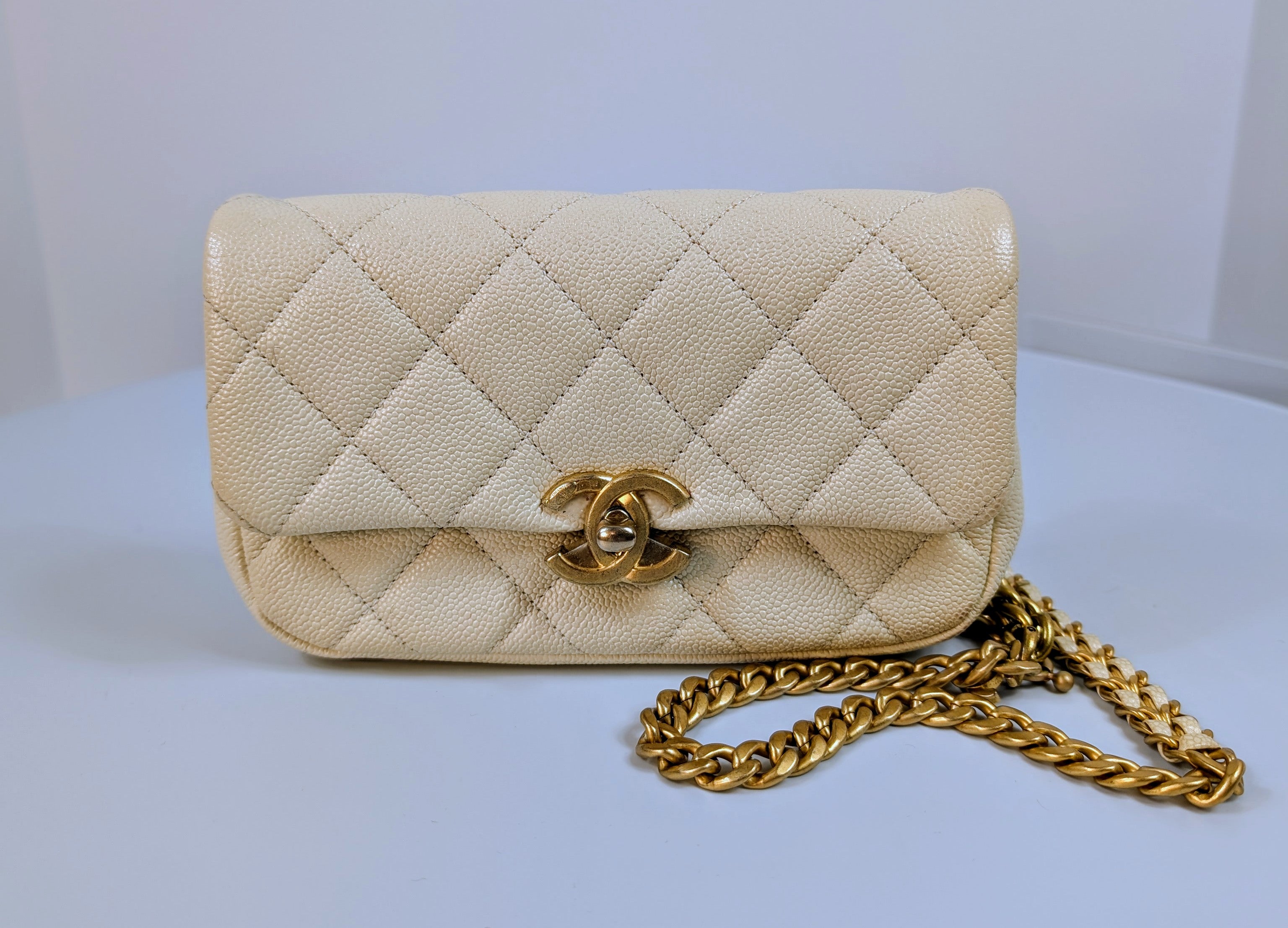Chanel Melody Cream White Caviar Belt (or Crossbody) Bag