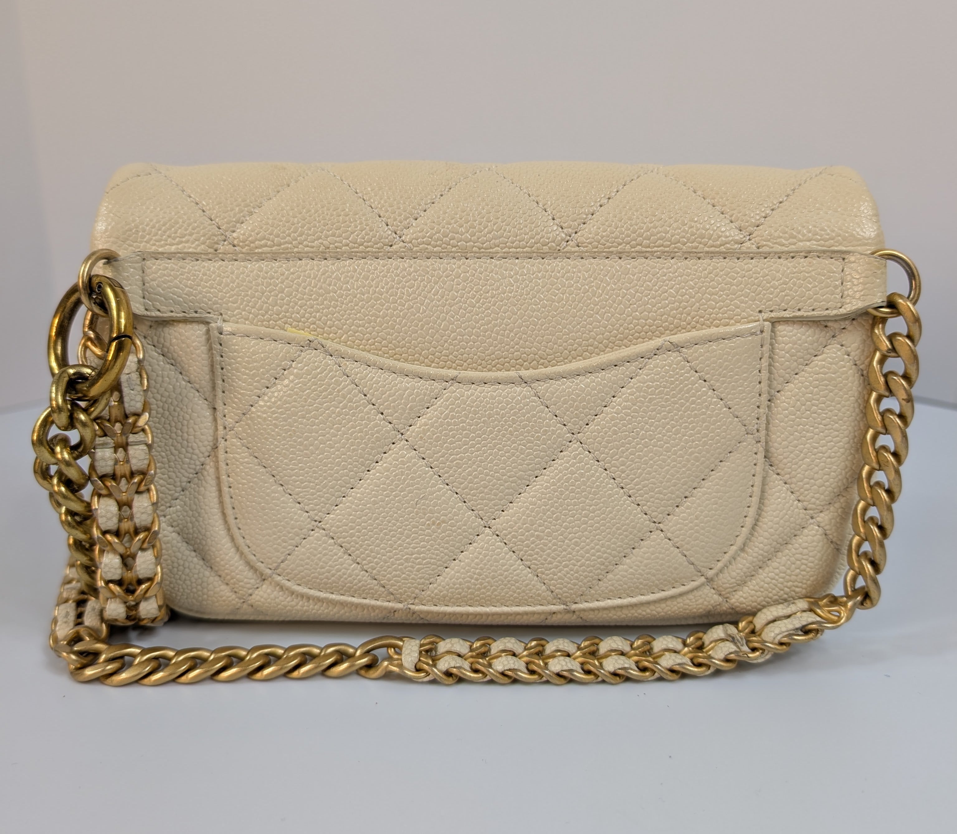 Chanel Melody Cream White Caviar Belt (or Crossbody) Bag
