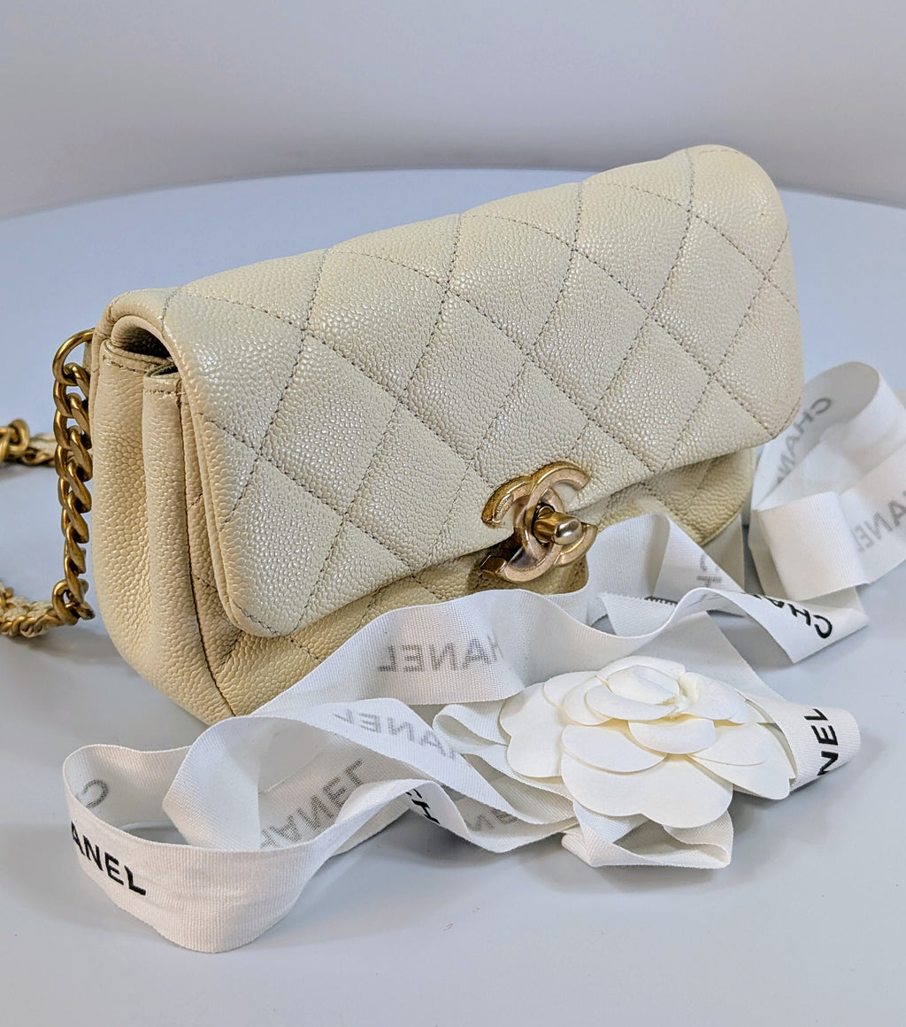 Chanel Melody Cream White Caviar Belt (or Crossbody) Bag