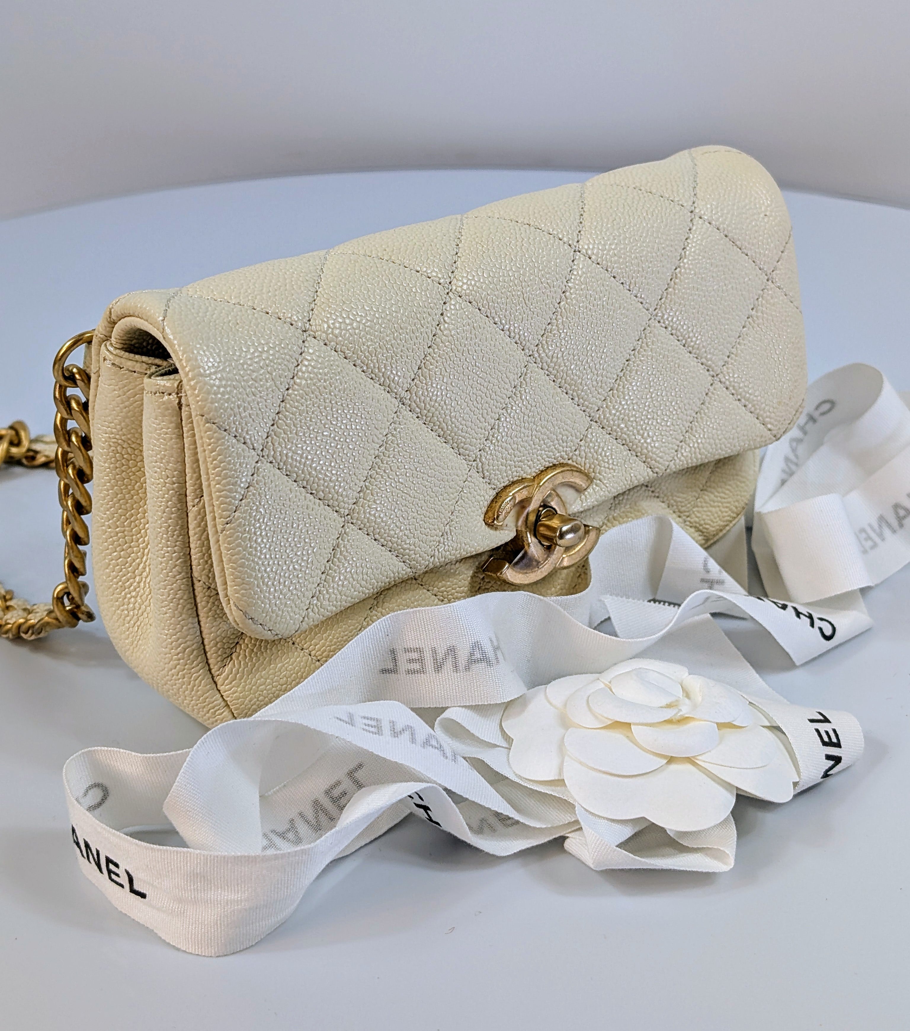 Chanel Melody Cream White Caviar Belt (or Crossbody) Bag
