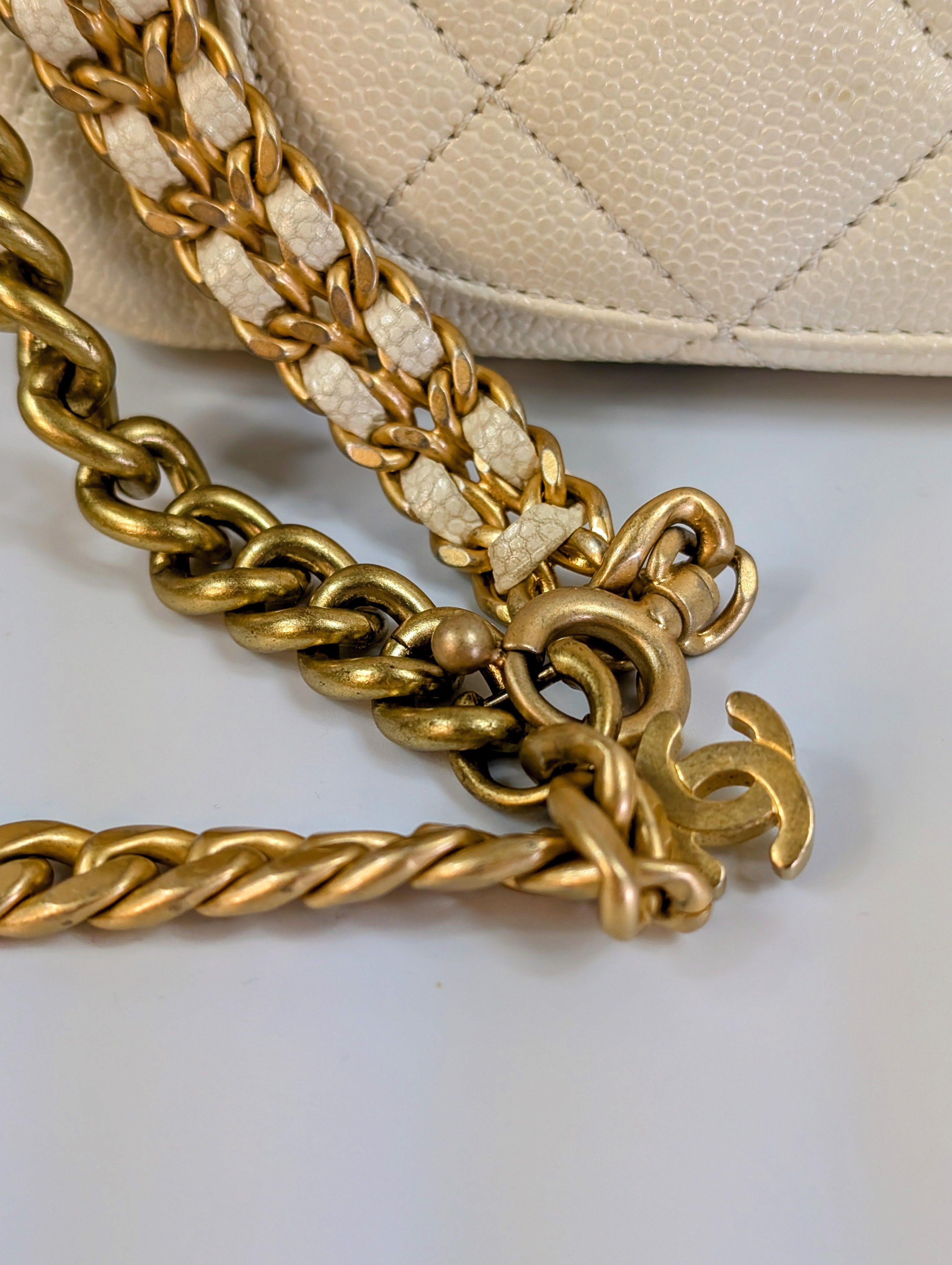 Chanel Melody Cream White Caviar Belt (or Crossbody) Bag