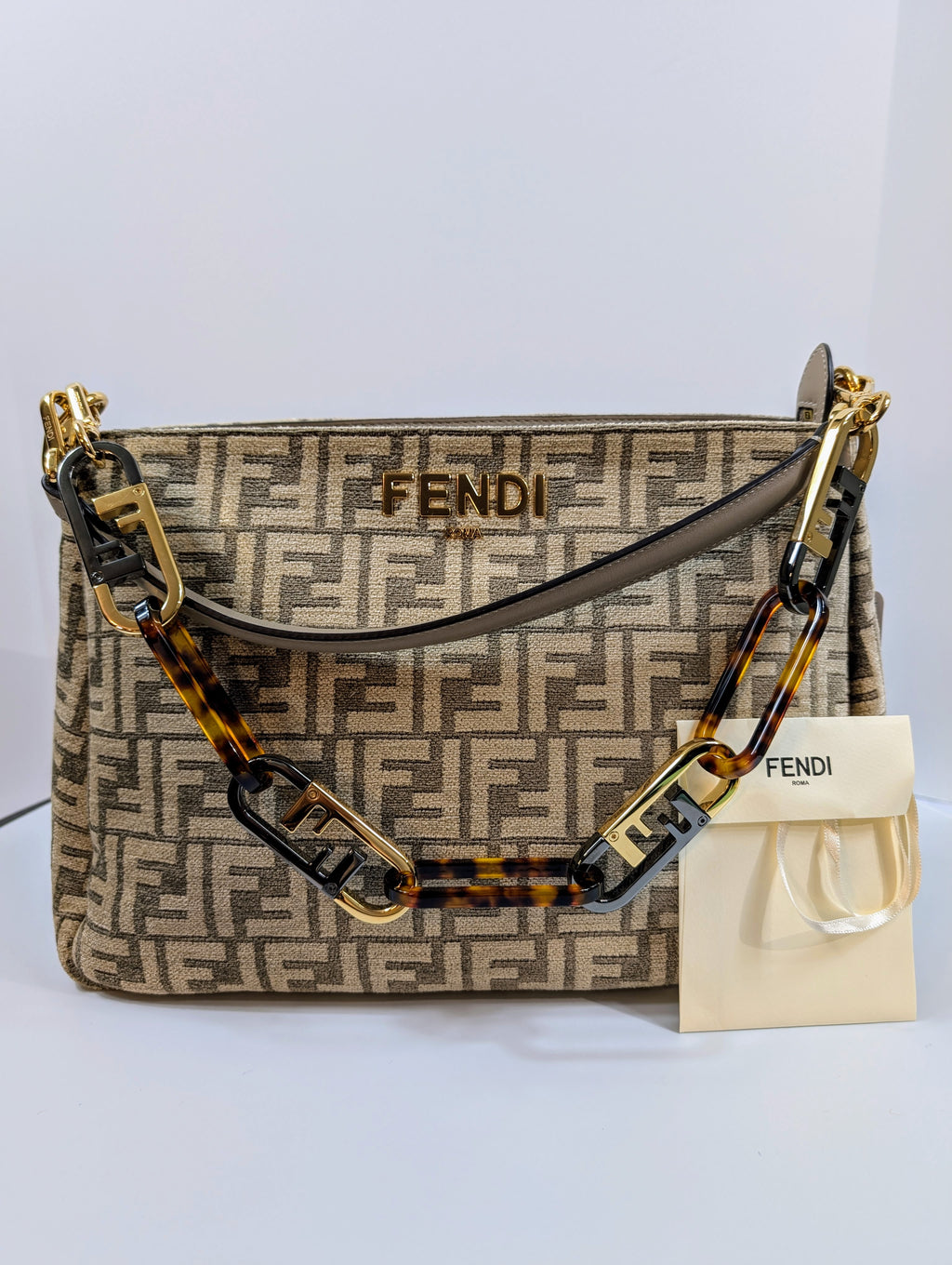 Fendi Brown O’Clock Zip Shoulder Bag Zucca Chenille Bag