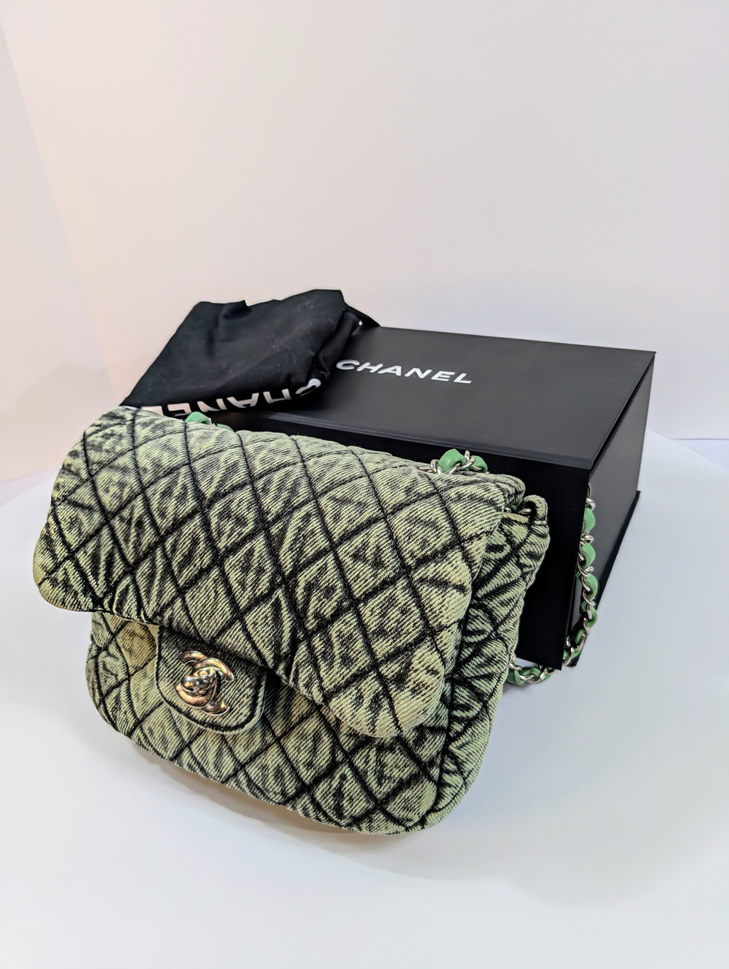 Chanel Mint Green Acid-Washed Denim Small Flap Bag