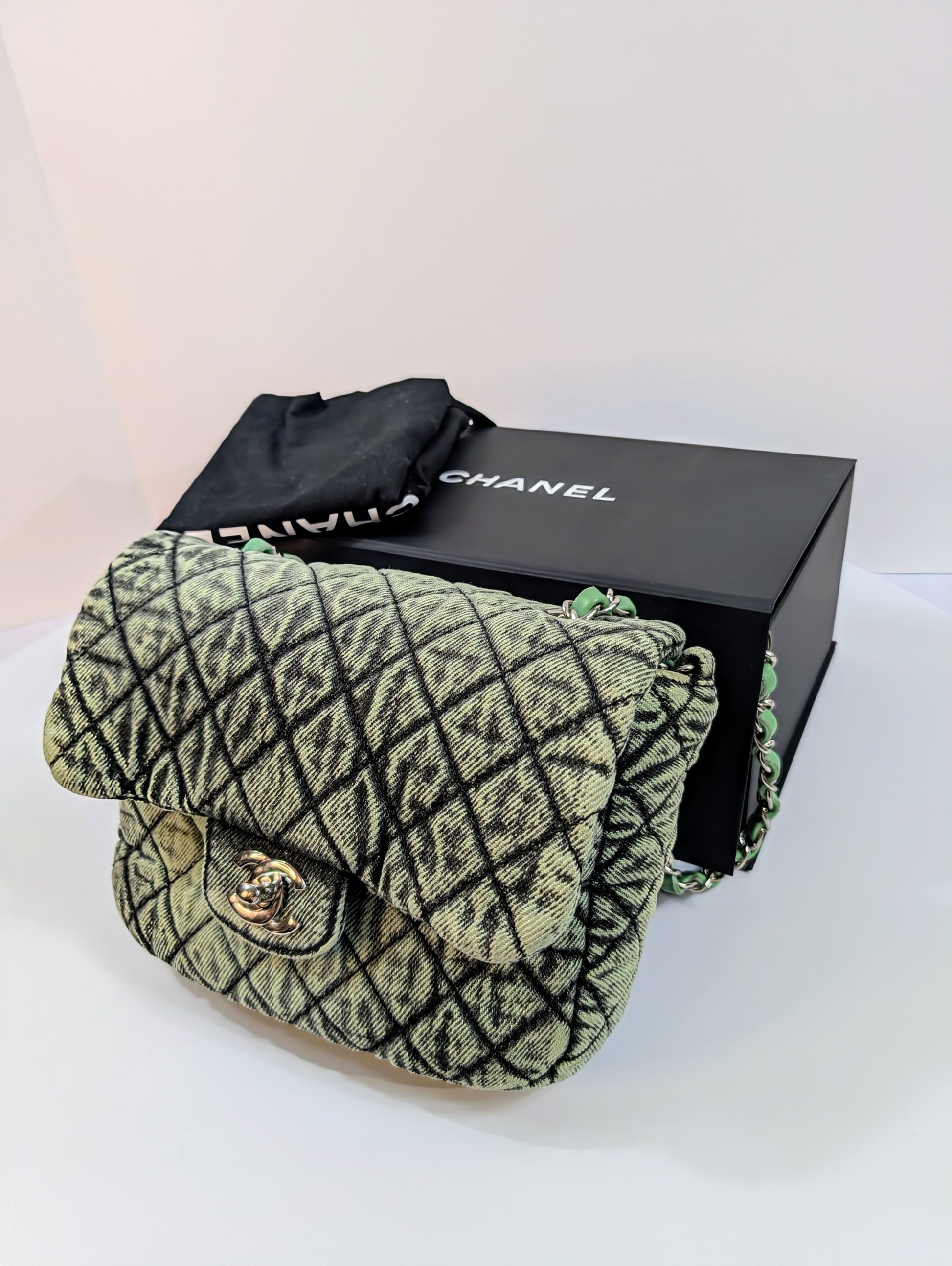 Chanel Mint Green Acid-Washed Denim Mini Flap Bag