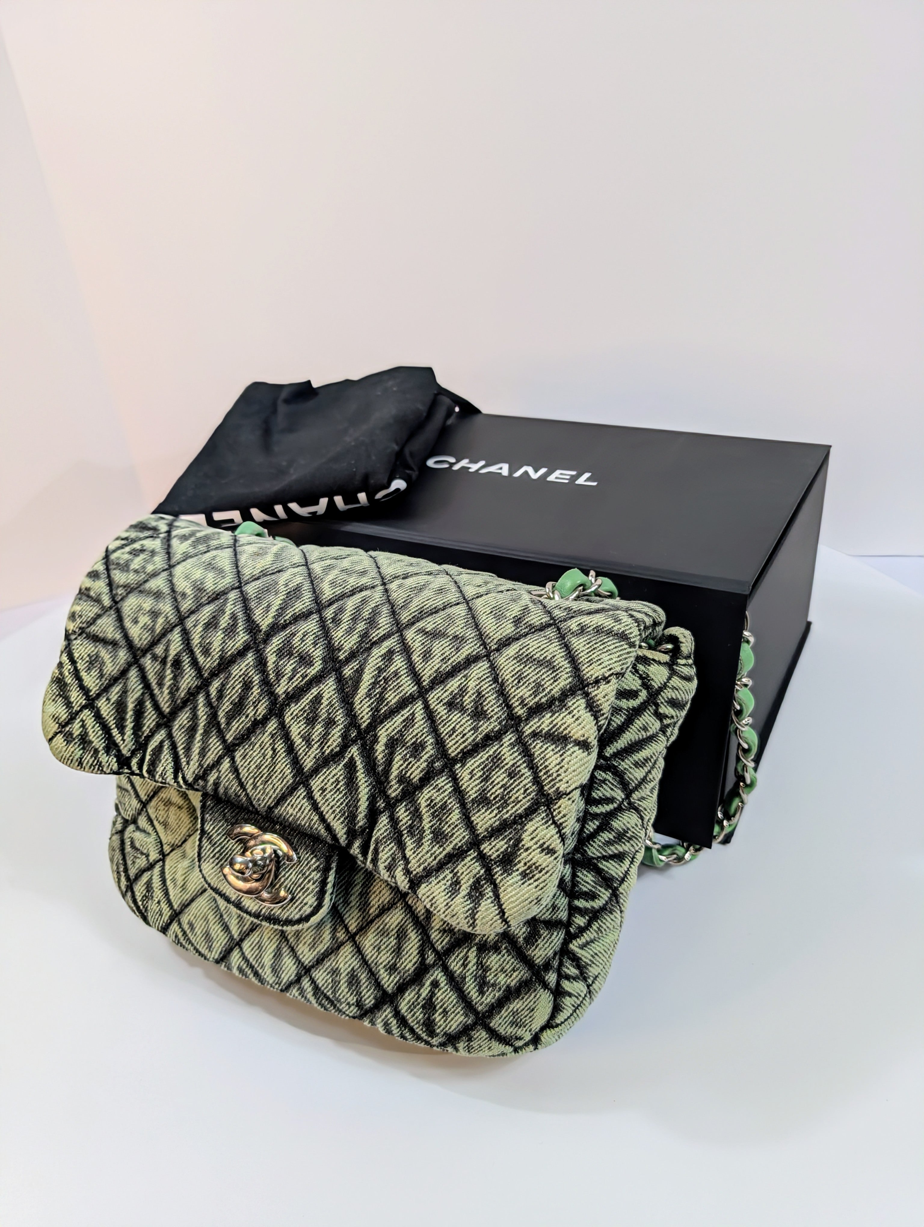 Chanel Mint Green Acid-Washed Denim Small Flap Bag