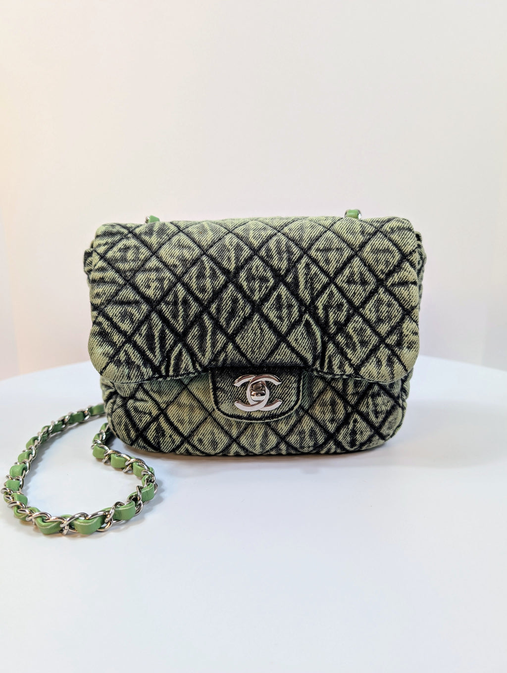 Chanel Mint Green Acid-Washed Denim Small Flap Bag
