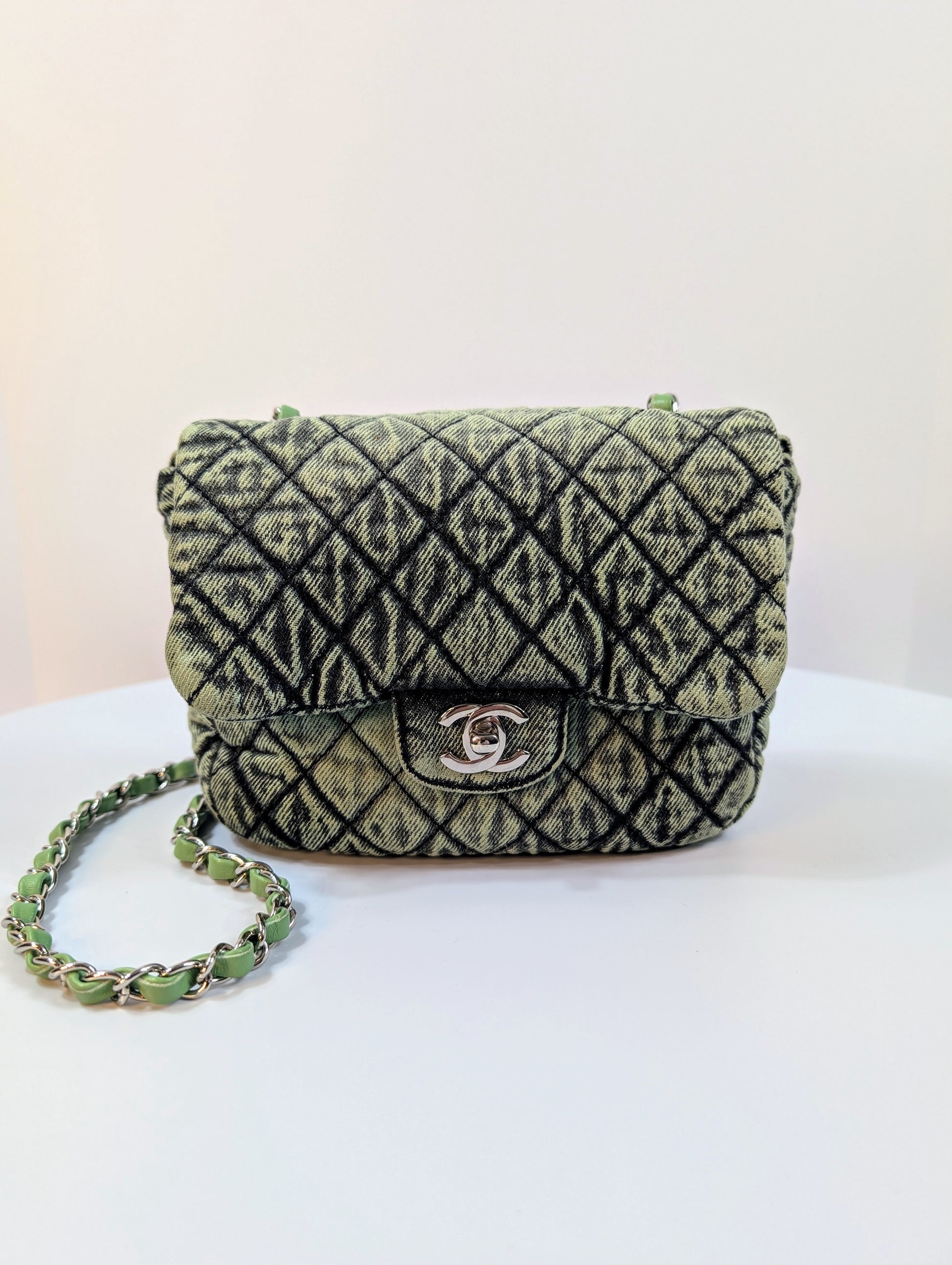 Chanel Mint Green Acid-Washed Denim Mini Flap Bag