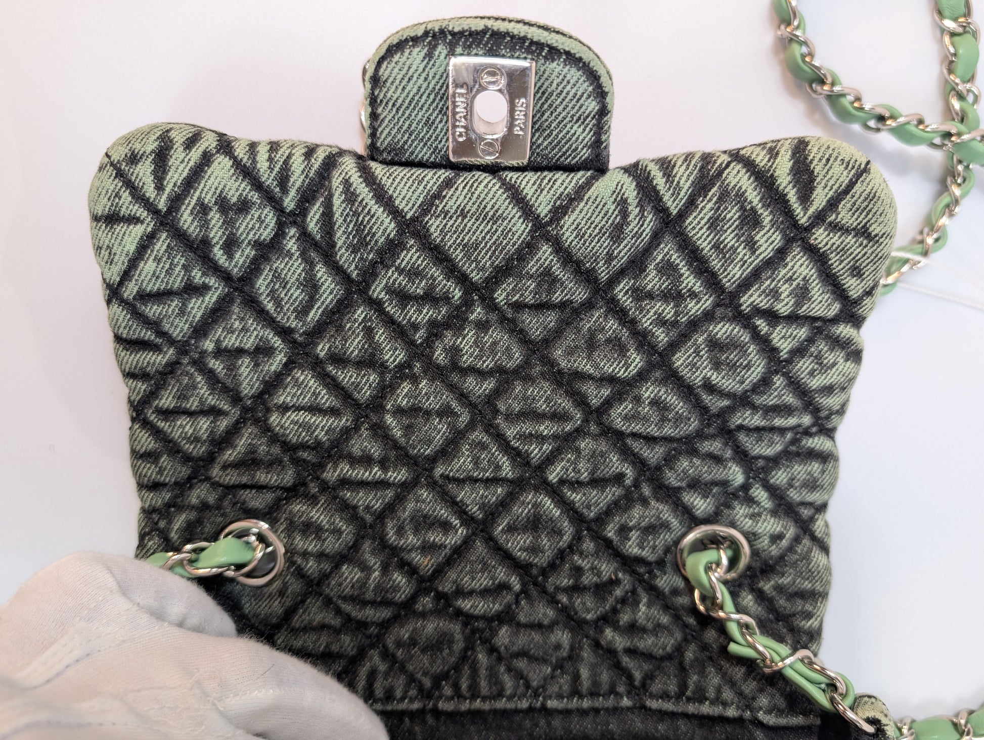 Chanel Mint Green Acid-Washed Denim Mini Flap Bag