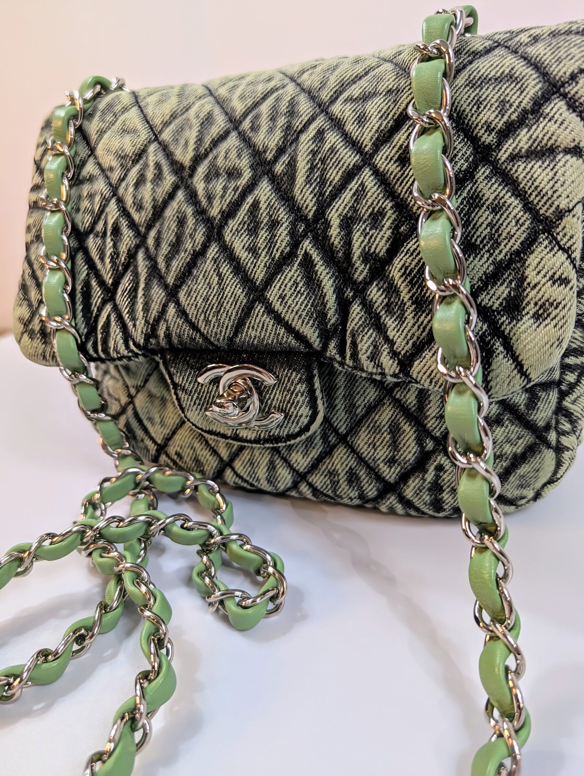 Chanel Mint Green Acid-Washed Denim Mini Flap Bag
