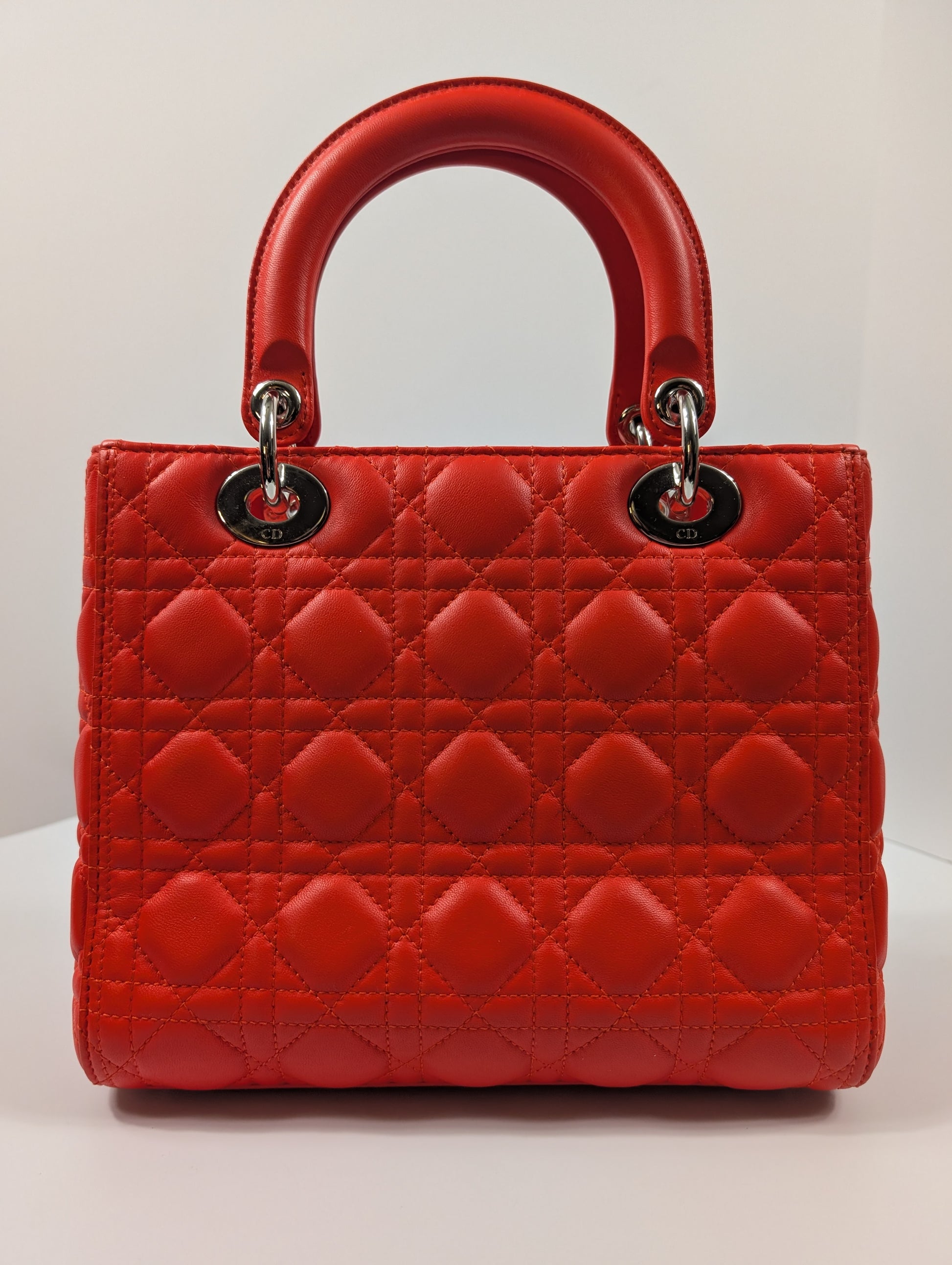 Dior Lady Dior Bright Red-Orange Quilted Lambskin and Charm