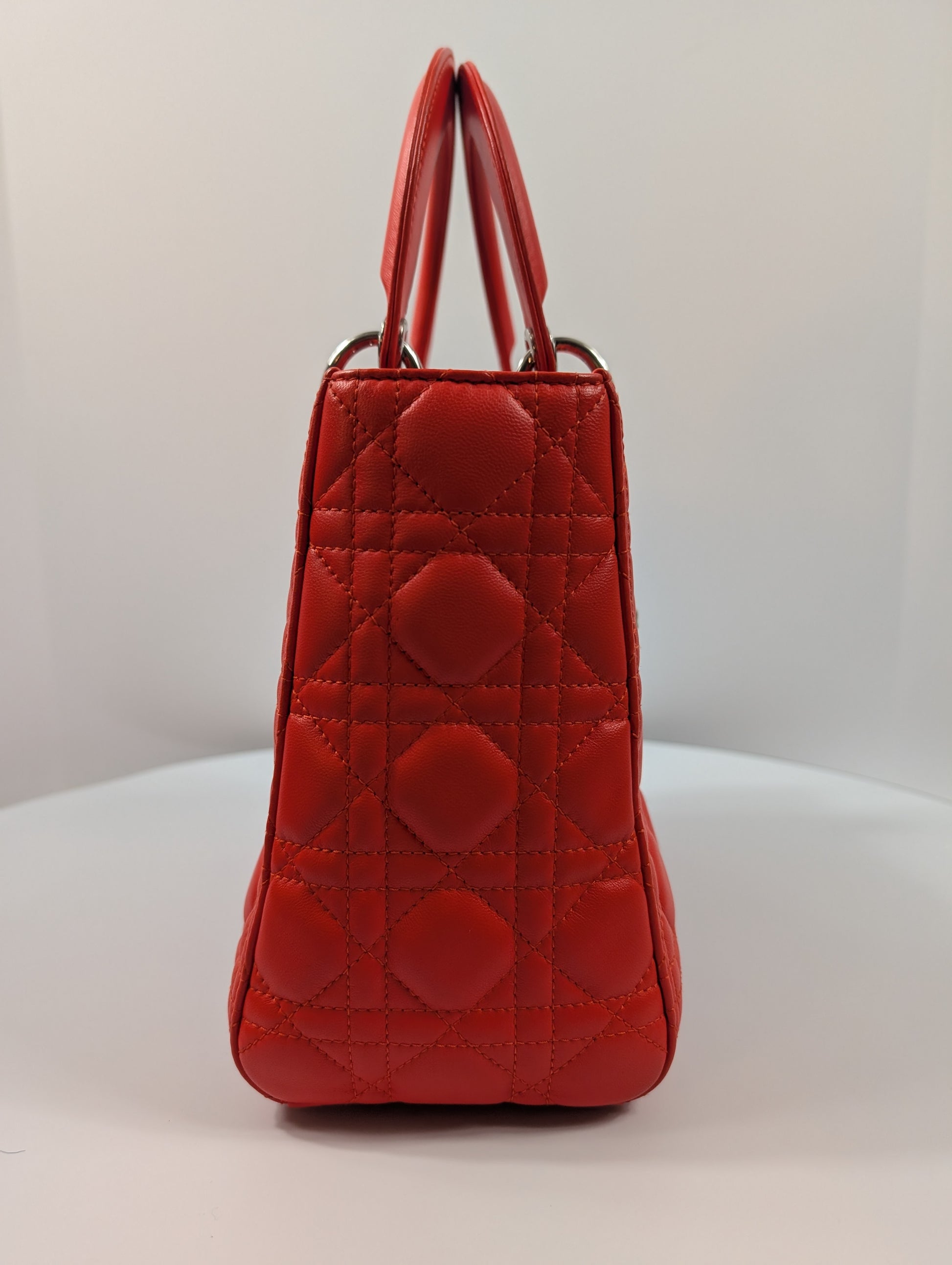 Dior Lady Dior Bright Red-Orange Quilted Lambskin and Charm