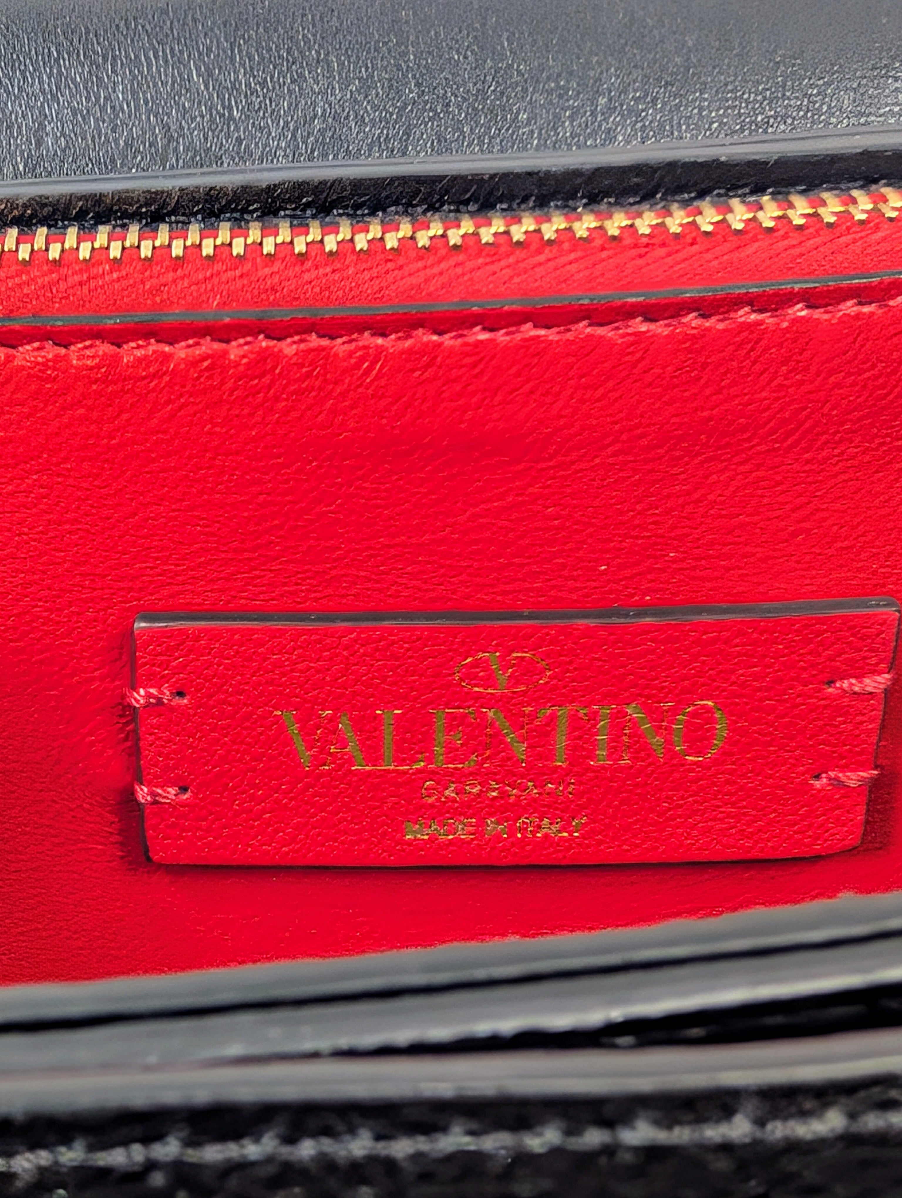 Valentino Garavani V-Ring Double-Flap Red, Black and Burgundy Leather Bag