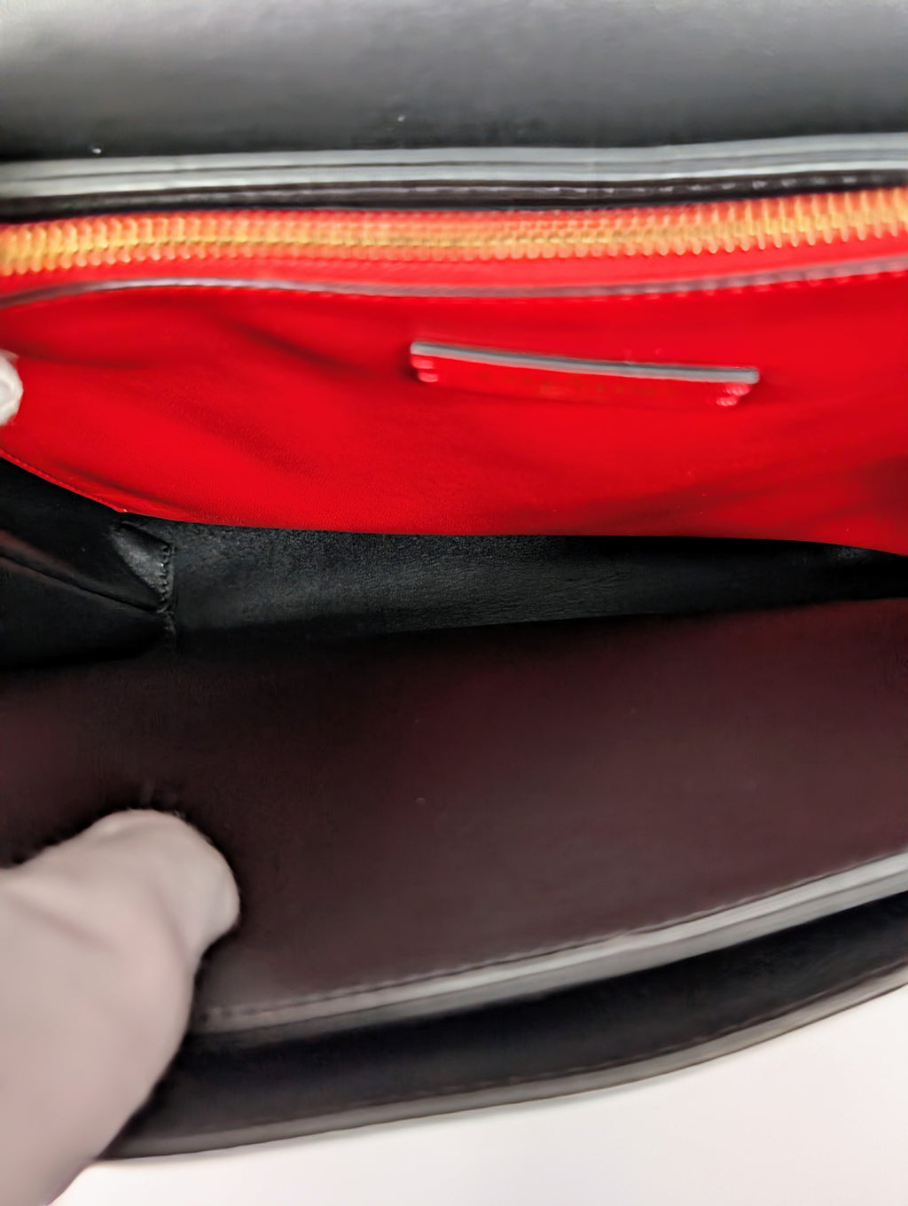 Valentino Garavani V-Ring Double-Flap Red, Black and Burgundy Leather Bag