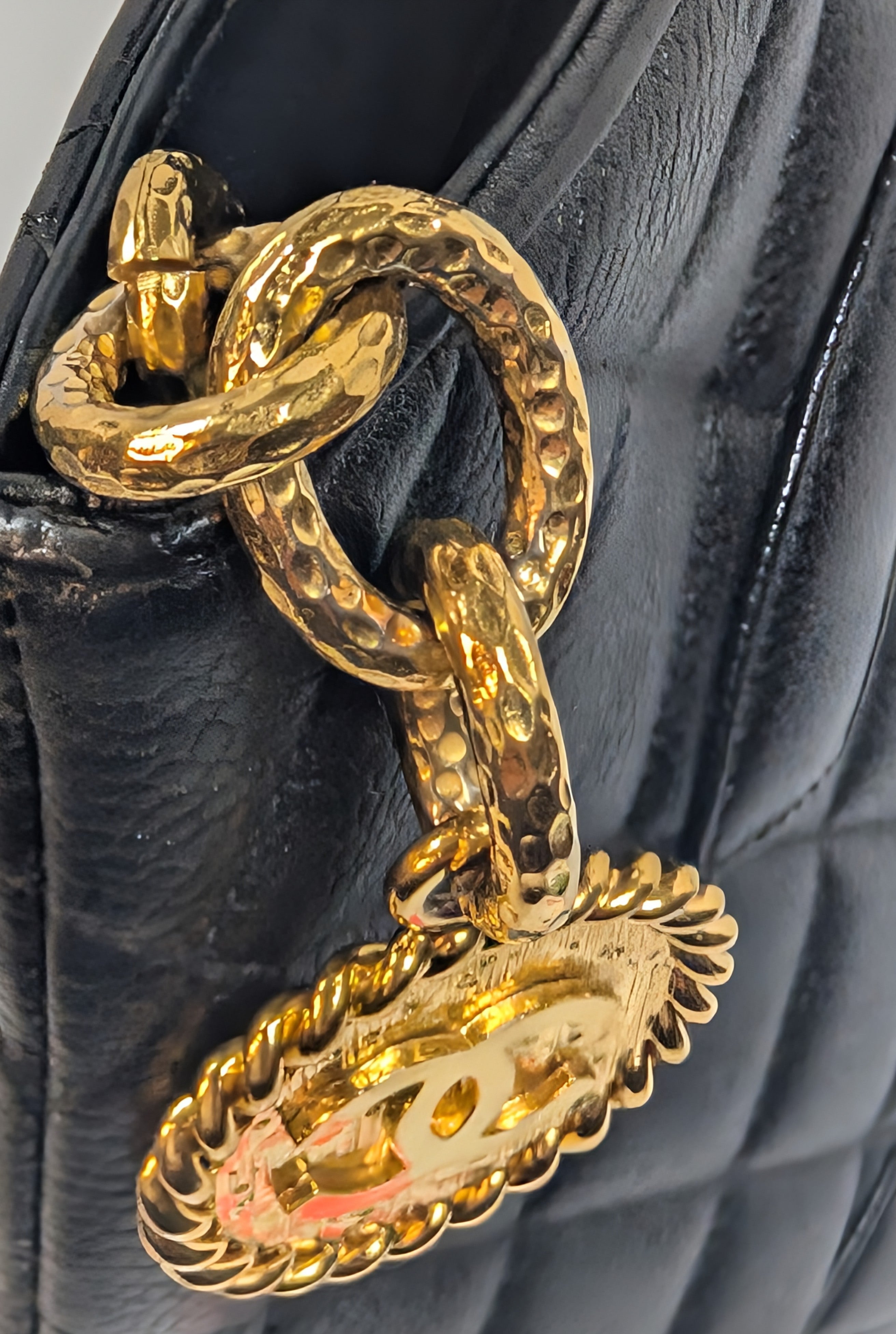 Chanel Vintage Black Quilted Caviar Medallion Tote Bag