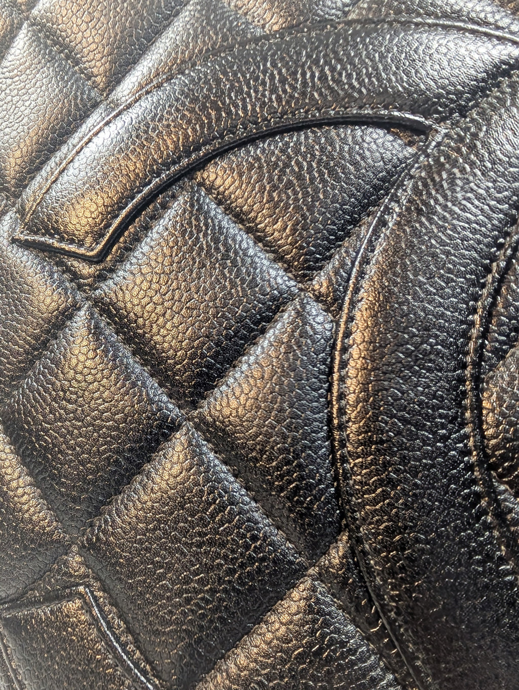 Chanel Vintage Black Quilted Caviar Medallion Tote Bag