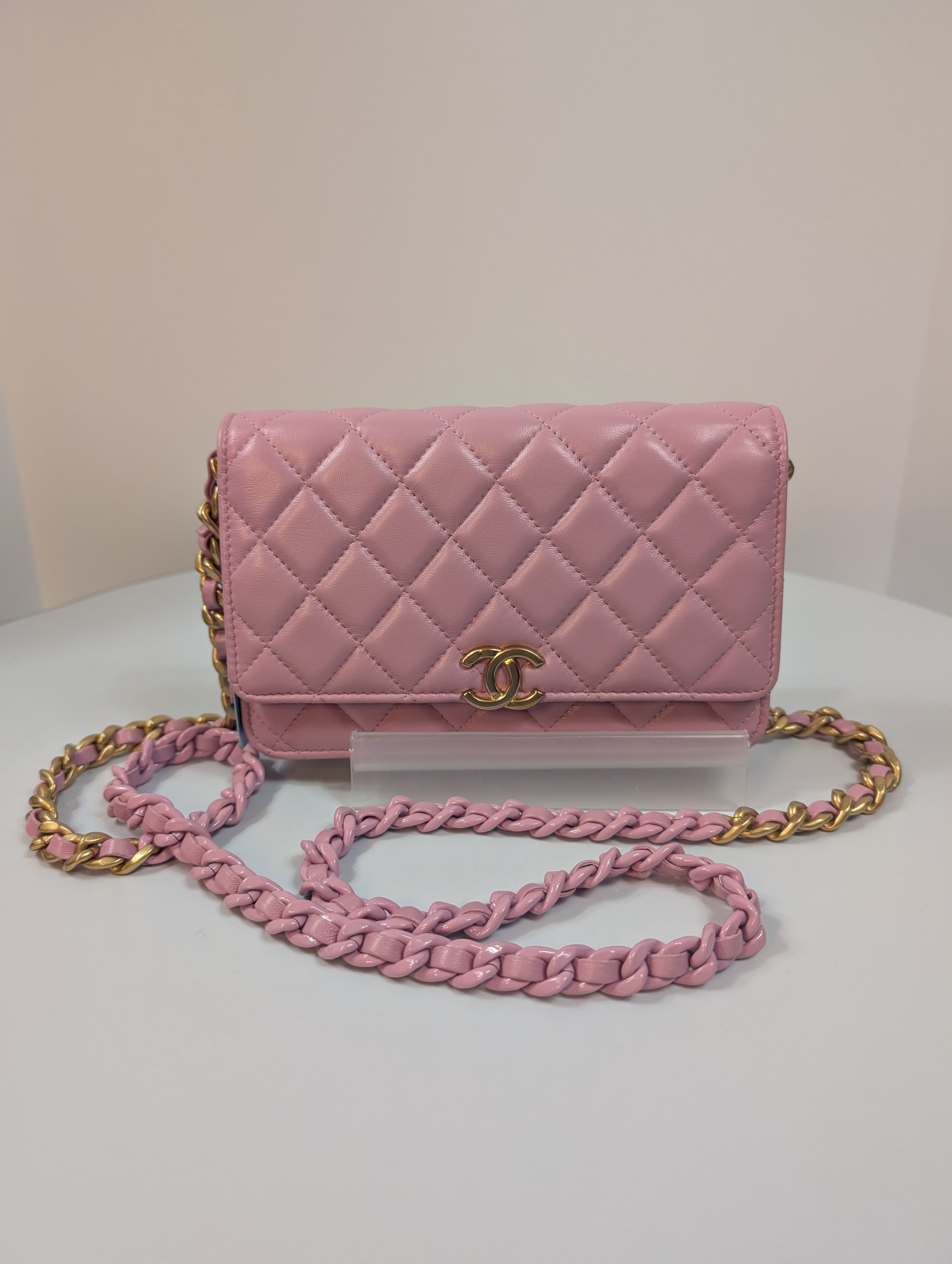 Chanel Classic Pink Wallet on Chain (WOC) Quilted Lambskin with Tonal Chain
