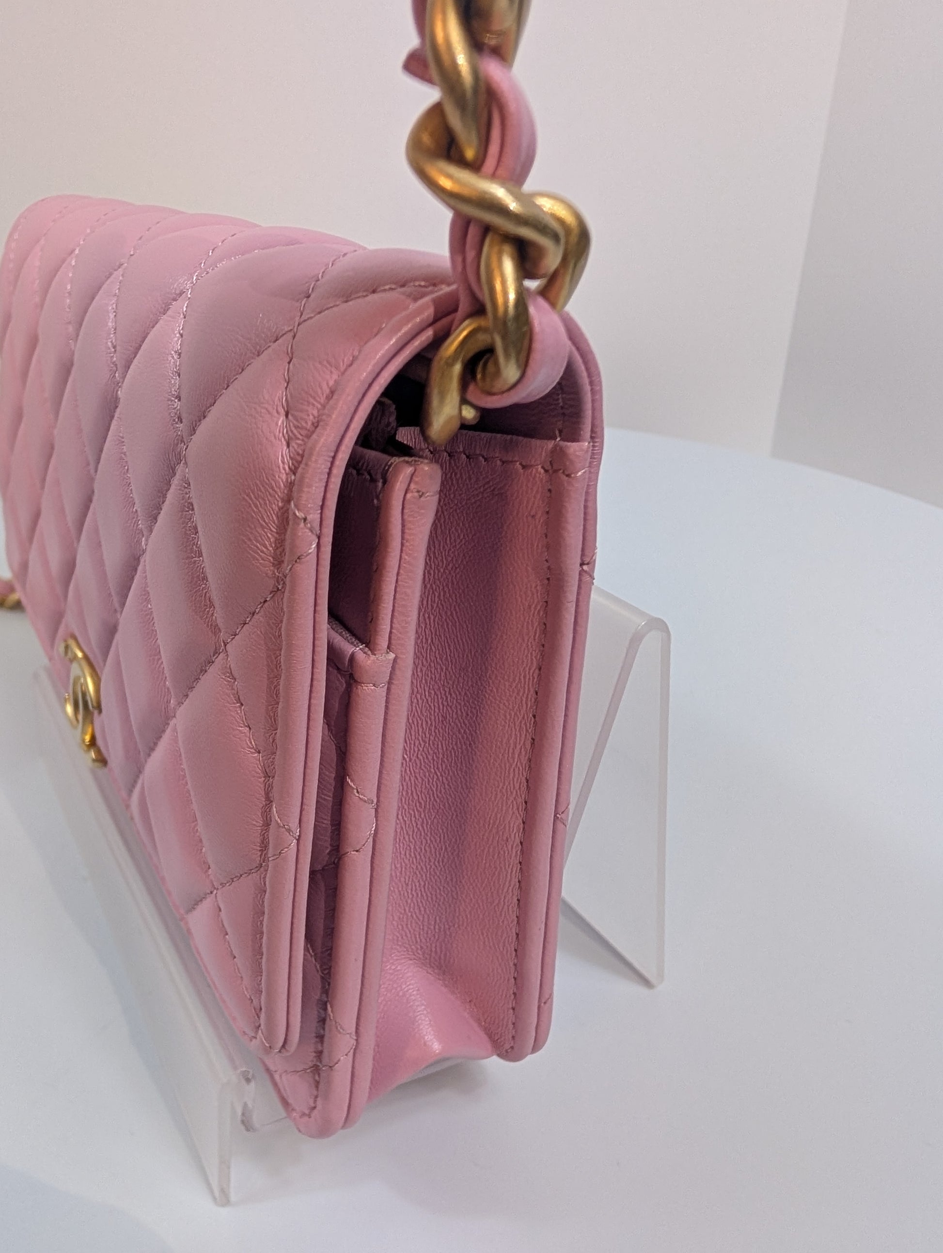 Chanel Classic Pink Wallet on Chain (WOC) Quilted Lambskin with Tonal Chain