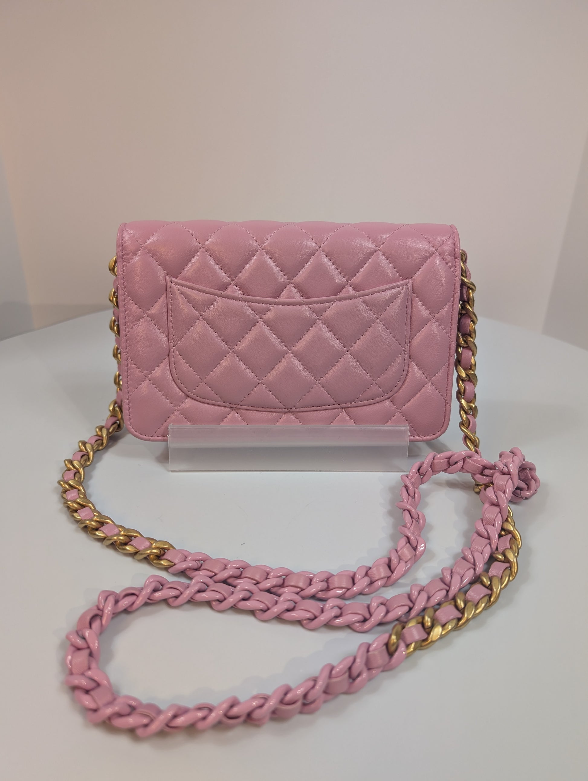 Chanel Classic Pink Wallet on Chain (WOC) Quilted Lambskin with Tonal Chain