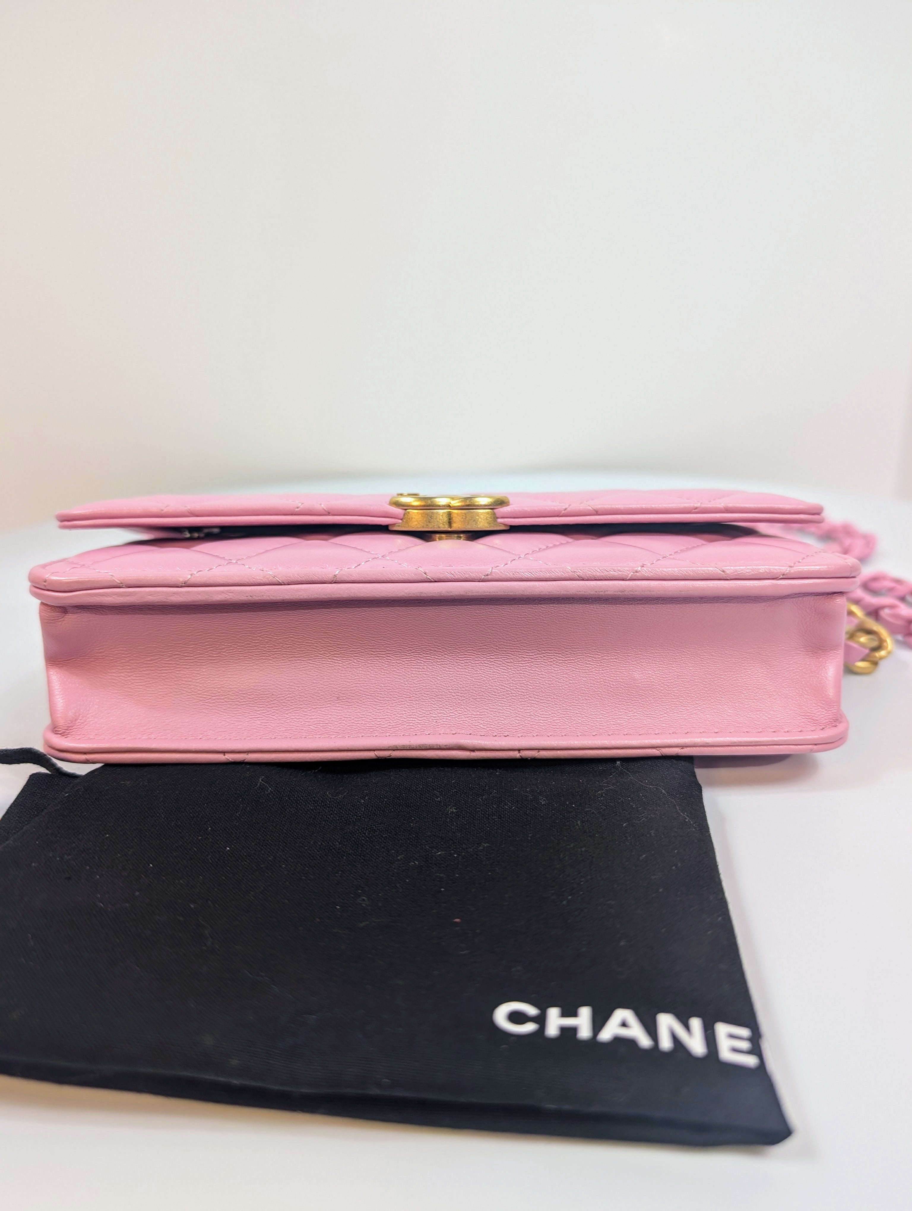 Chanel Pink Wallet on Chain (WOC) Quilted Lambskin with Tonal Chain