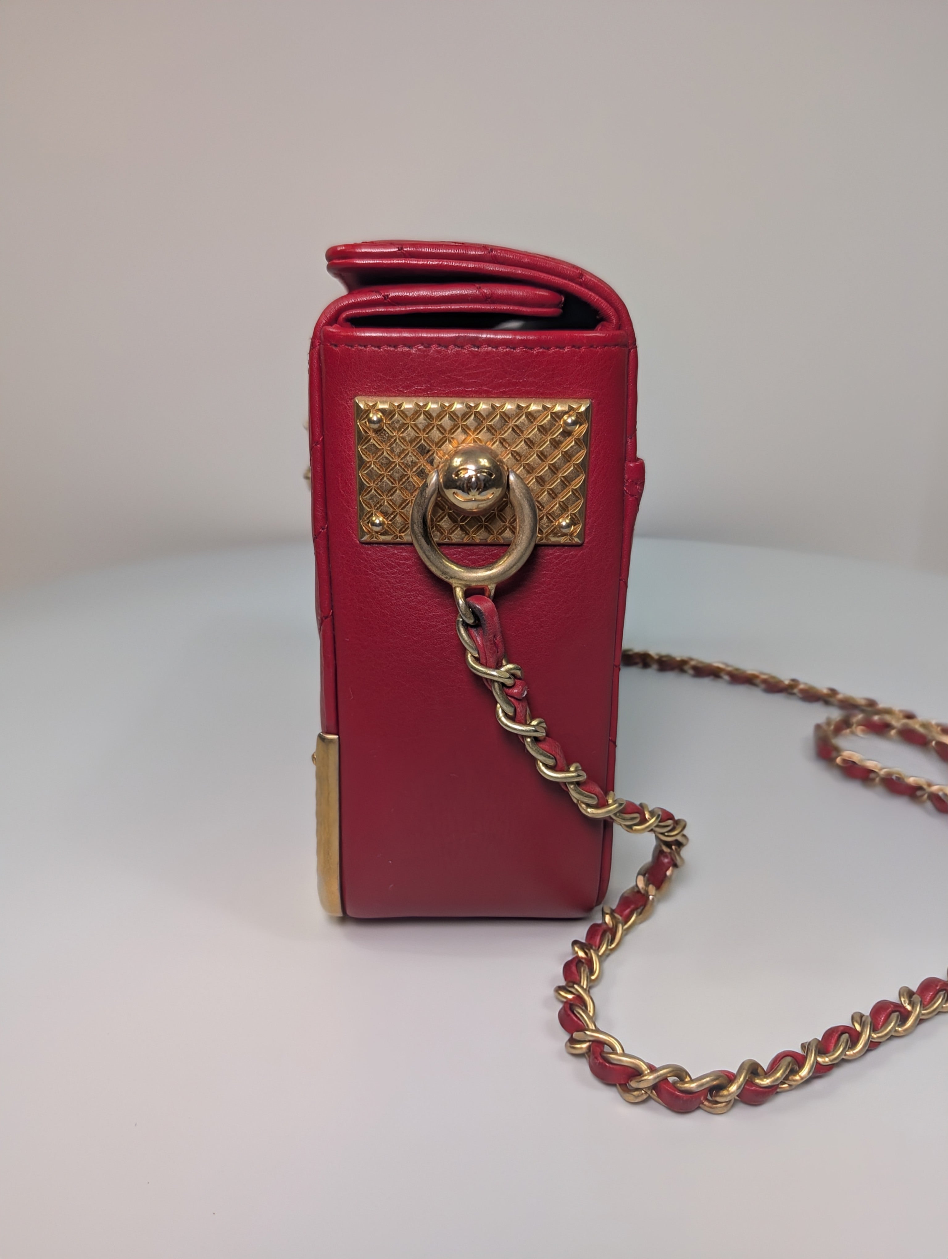 Chanel Rare Red V-Stitch Quilted Box Bag with Gold Hardware