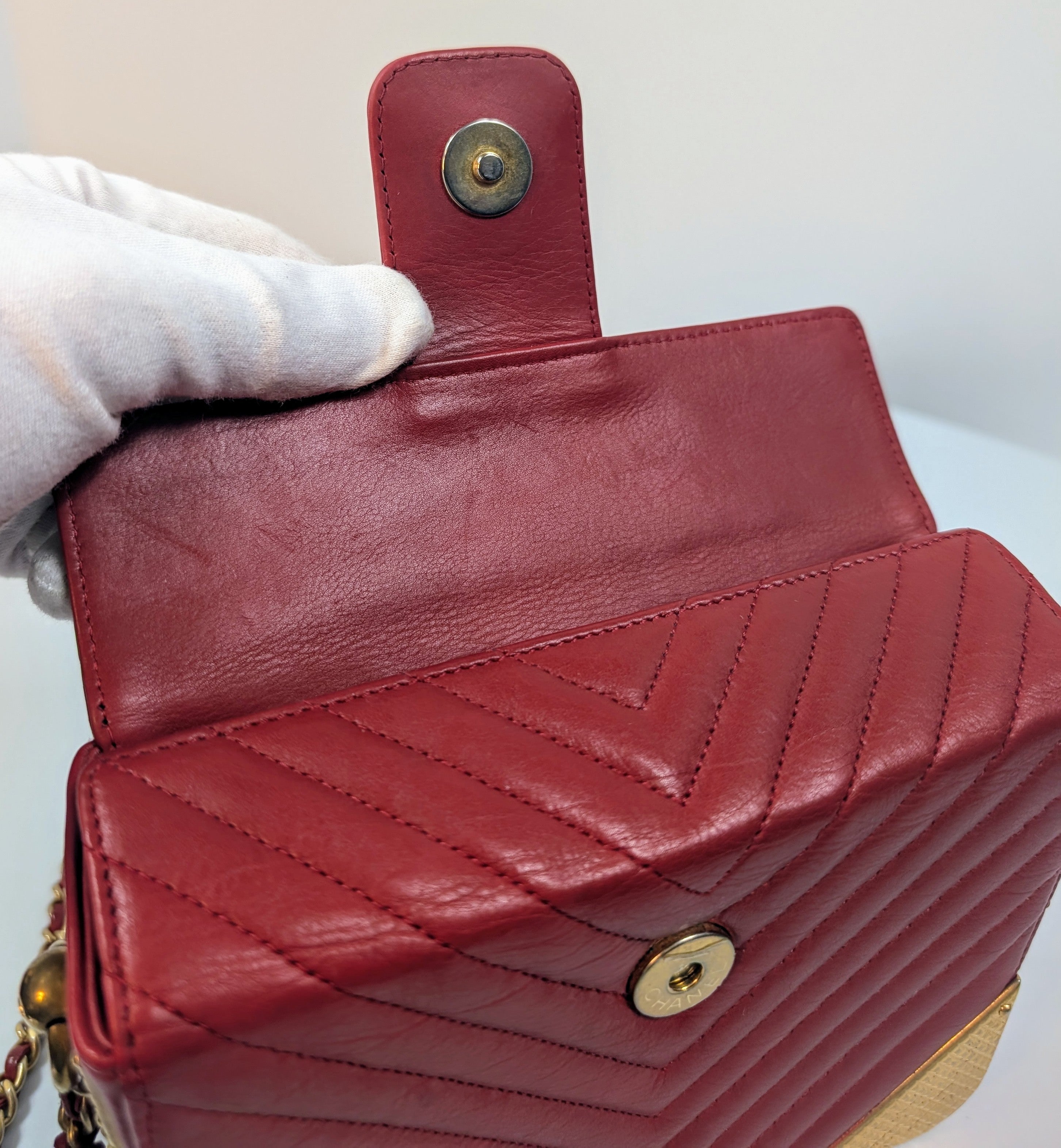 Chanel Rare Red V-Stitch Quilted Box Bag with Gold Hardware
