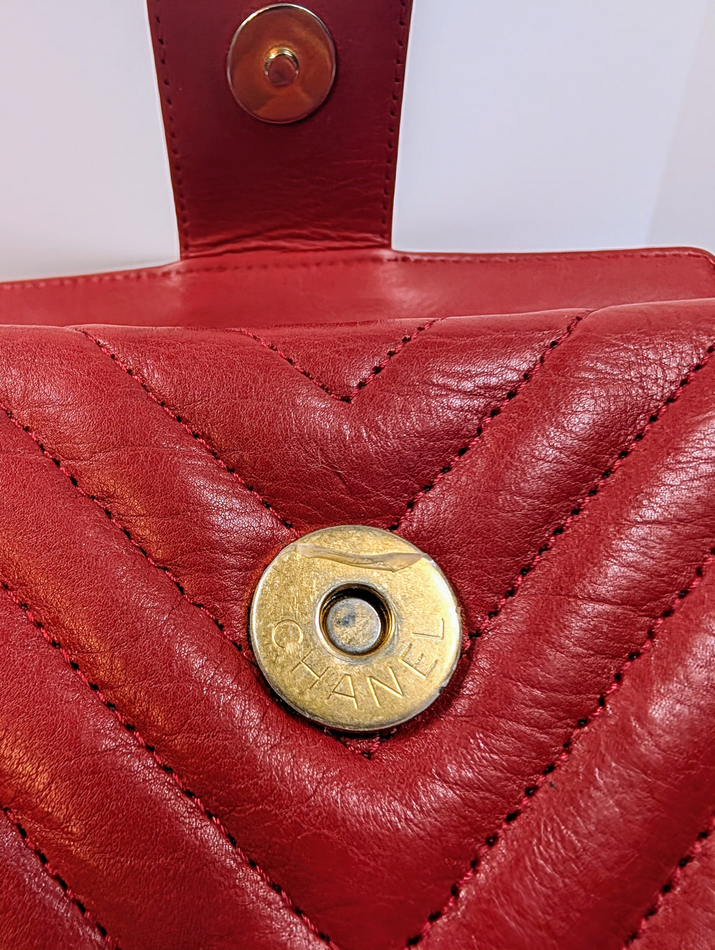Chanel Rare Red V-Stitch Quilted Box Bag with Gold Hardware